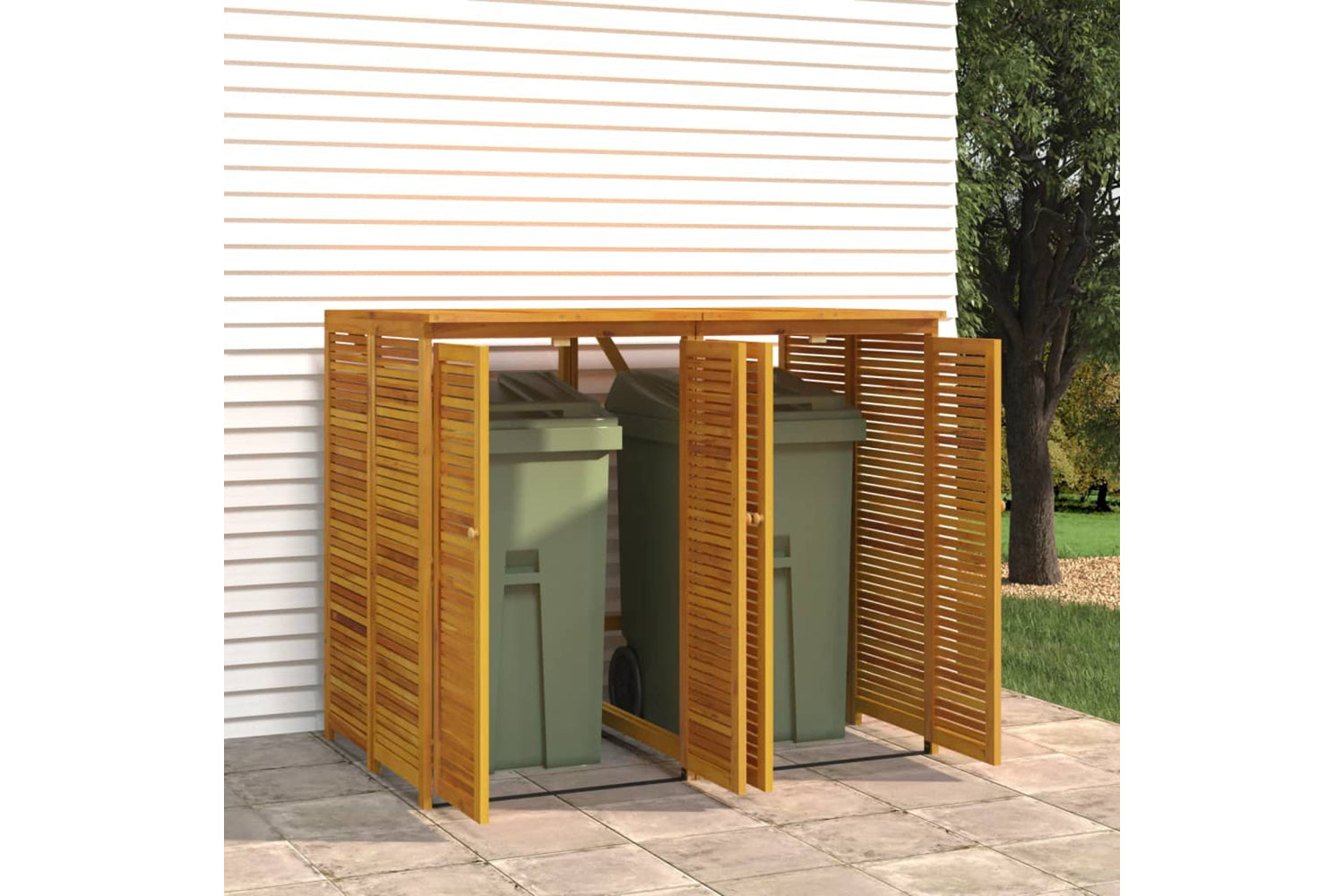 vidaXL 3155239 Double Garbage Bin Shed 140x89x117cm Solid Wood Acacia-4