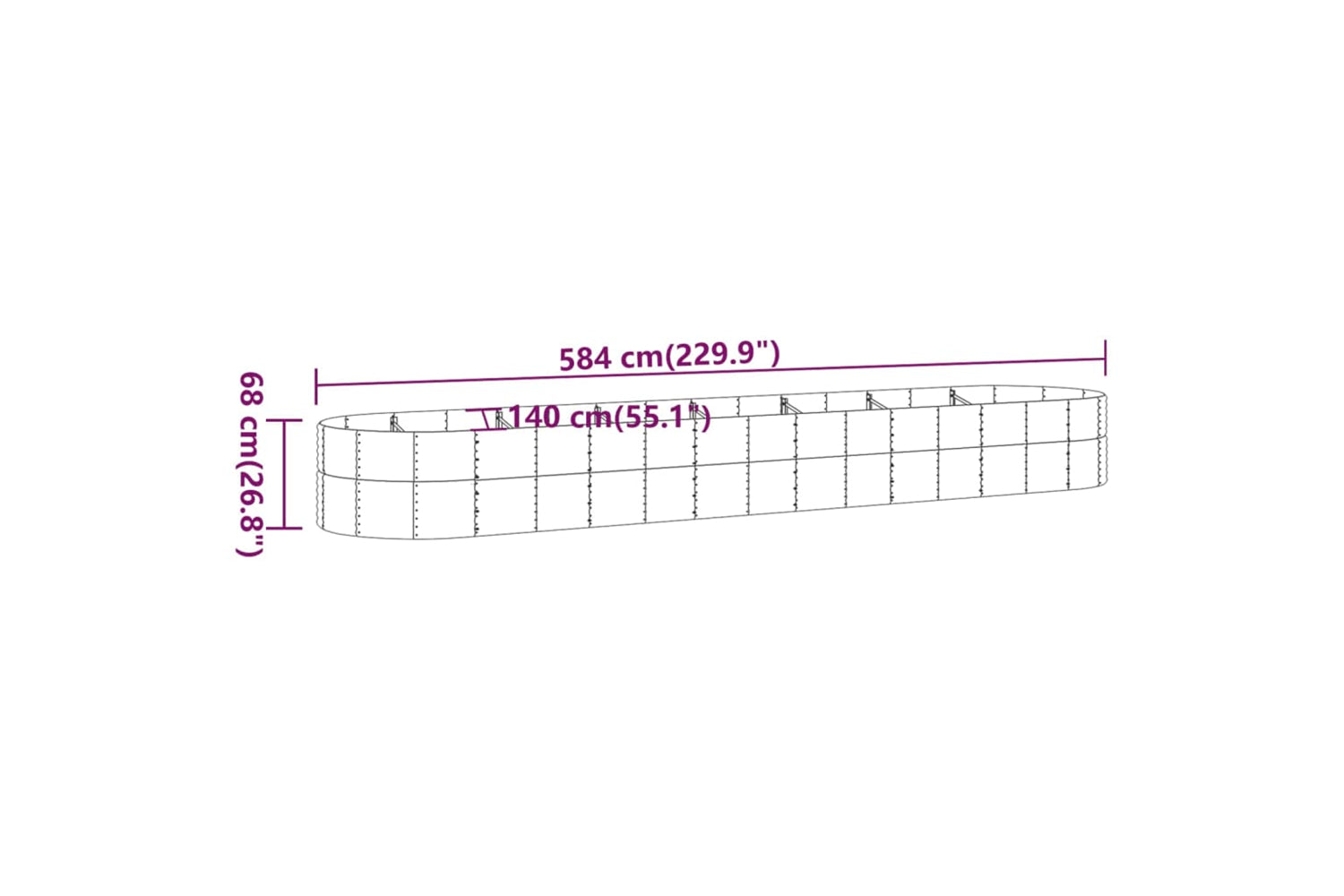 vidaXL 319120 Garden Raised Bed Powder-coated Steel 584x140x68cm Brown-5