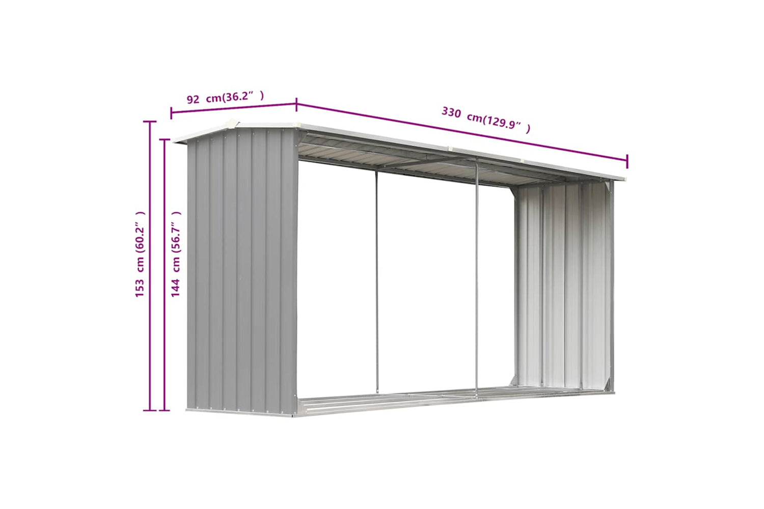 vidaXL 44860 Garden Log Storage Shed Galvanised Steel 330x92x153cm Grey-5