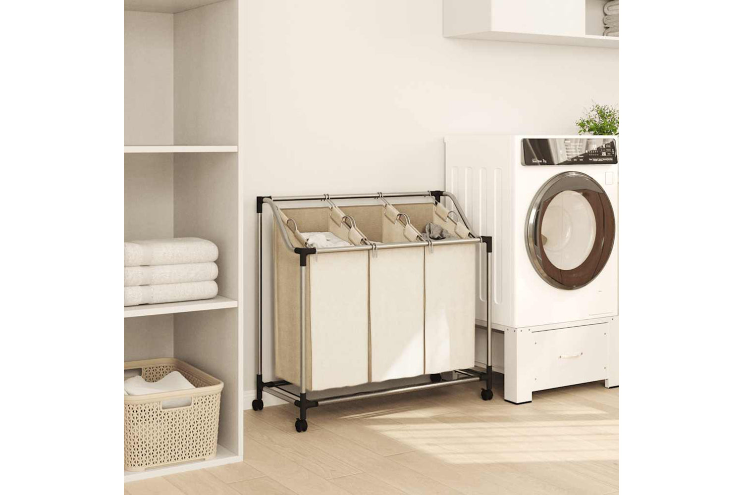Vidaxl 282427 Laundry Sorter With 3 Bags Cream Steel-2
