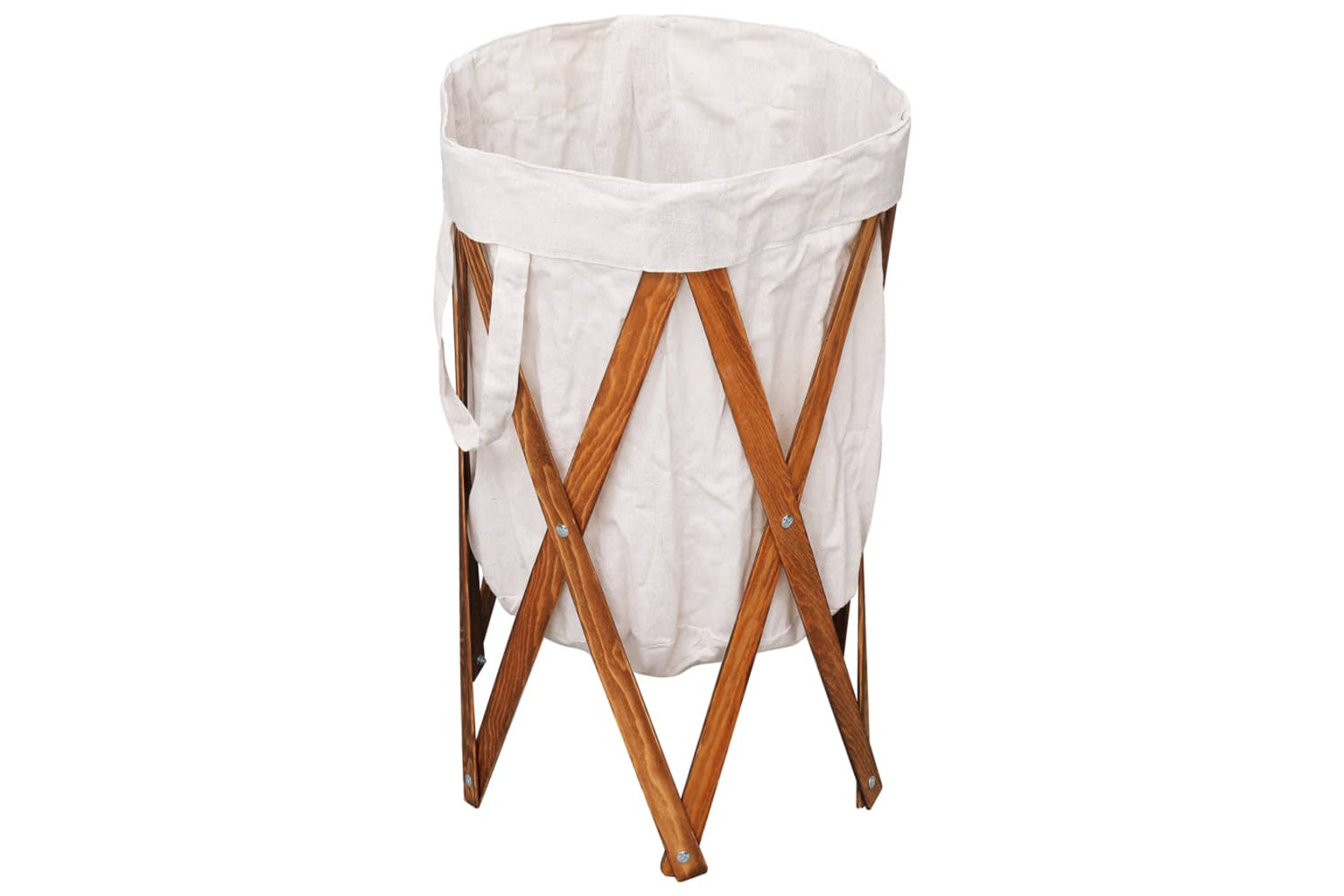 Vidaxl 284227 Folding Laundry Basket Cream Wood And Fabric-2