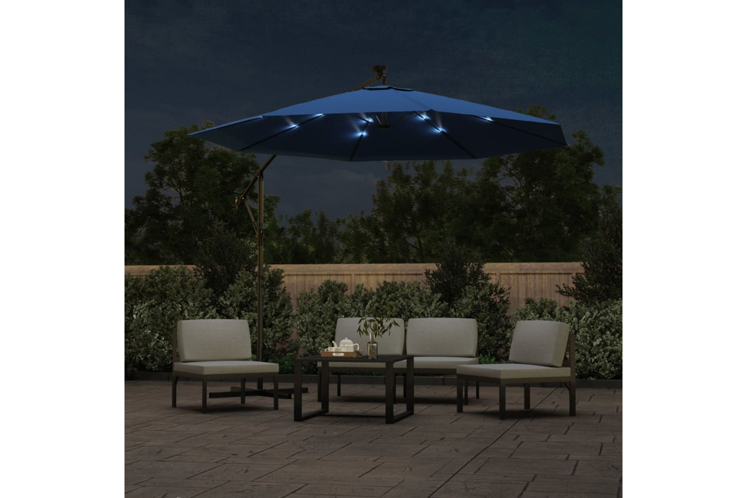 Vidaxl 47137 Cantilever Umbrella With Led Lights And Steel Pole 300 Cm Azure-2