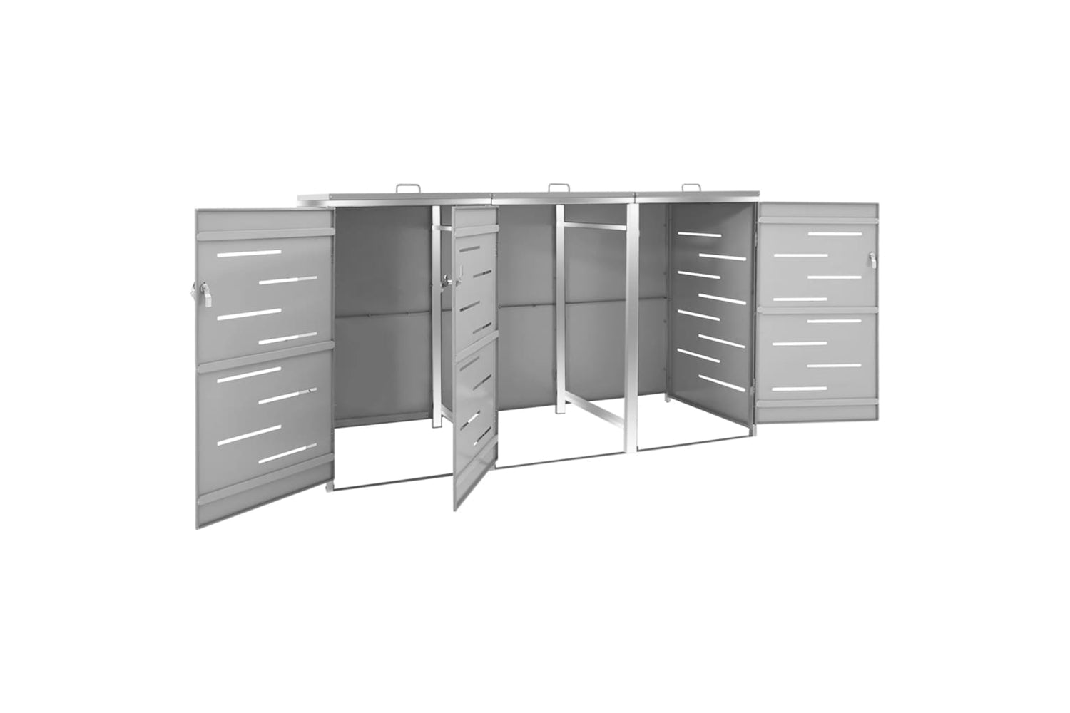 vidaXL Triple Wheelie Bin Shed 207x77.5x112.5cm Stainless Steel-3