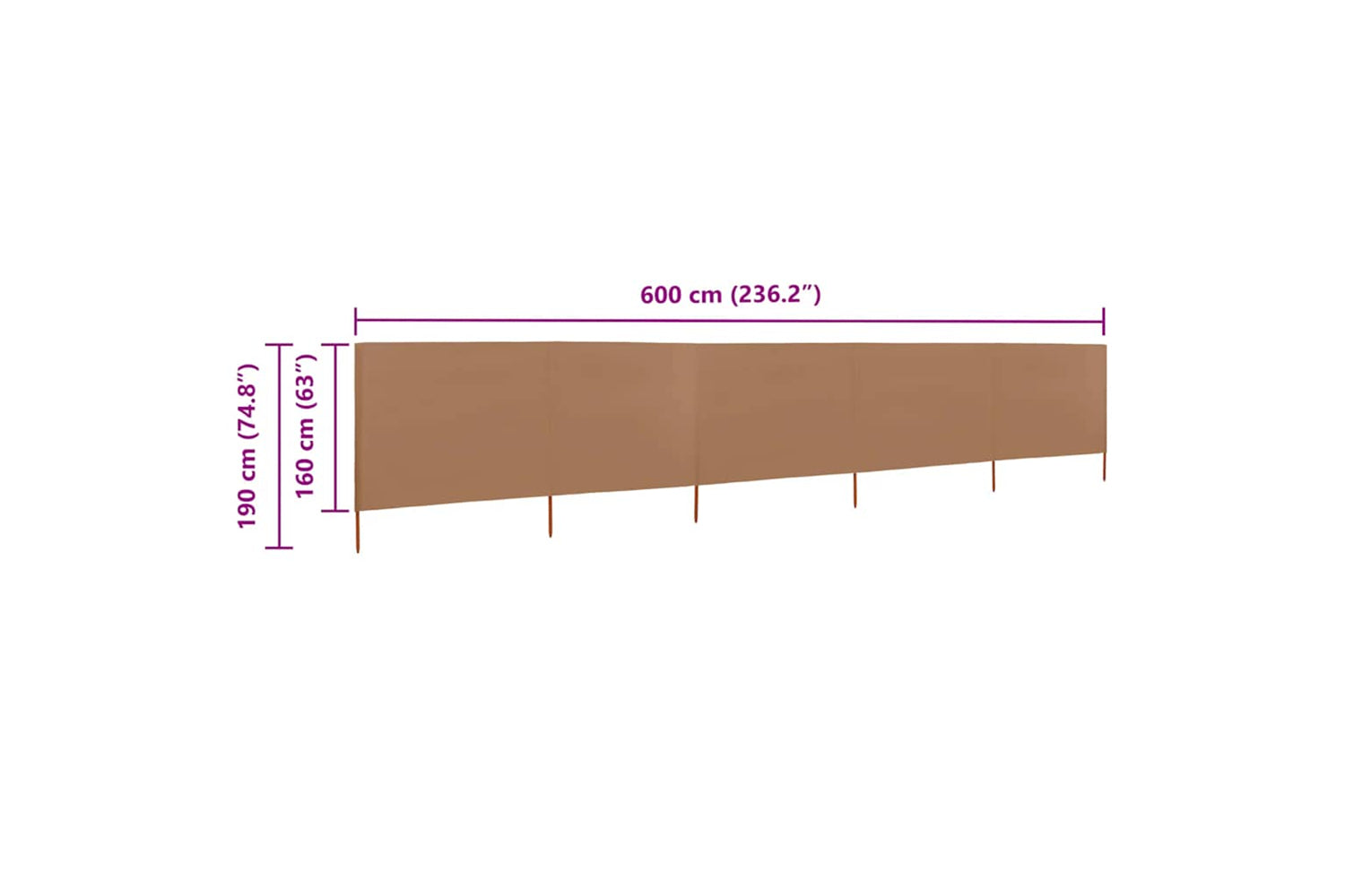 vidaXL 47169 5-panel Wind Screen Fabric 600x160cm Taupe-6