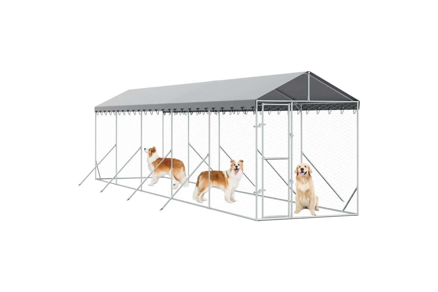 Vidaxl 3190484 Outdoor Dog Kennel With Roof Silver 2x10x2.5 M Galvanised Steel-2