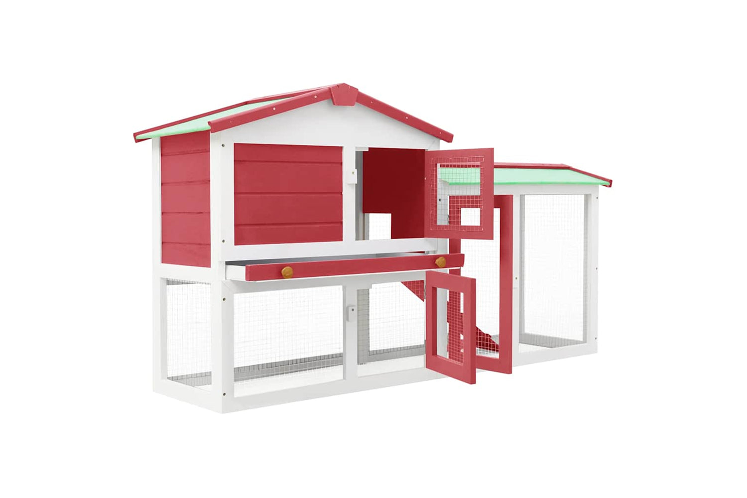 Vidaxl 170842 Outdoor Large Rabbit Hutch Red And White 145 X 45 X 84 Wood-2
