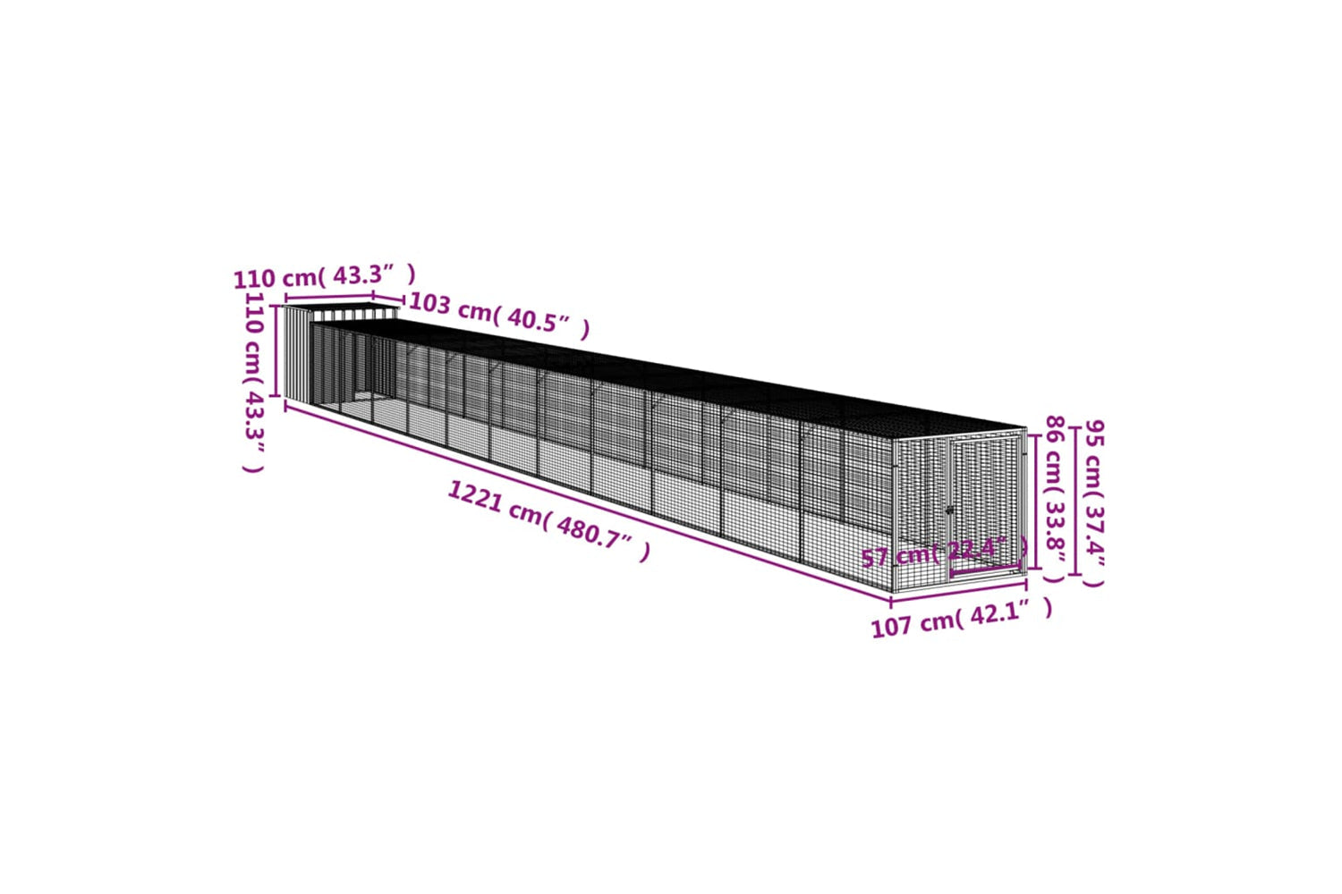 vidaXL 3189098 Chicken Cage With Run Light Grey 110x1221x110cm Galvanised Steel-7