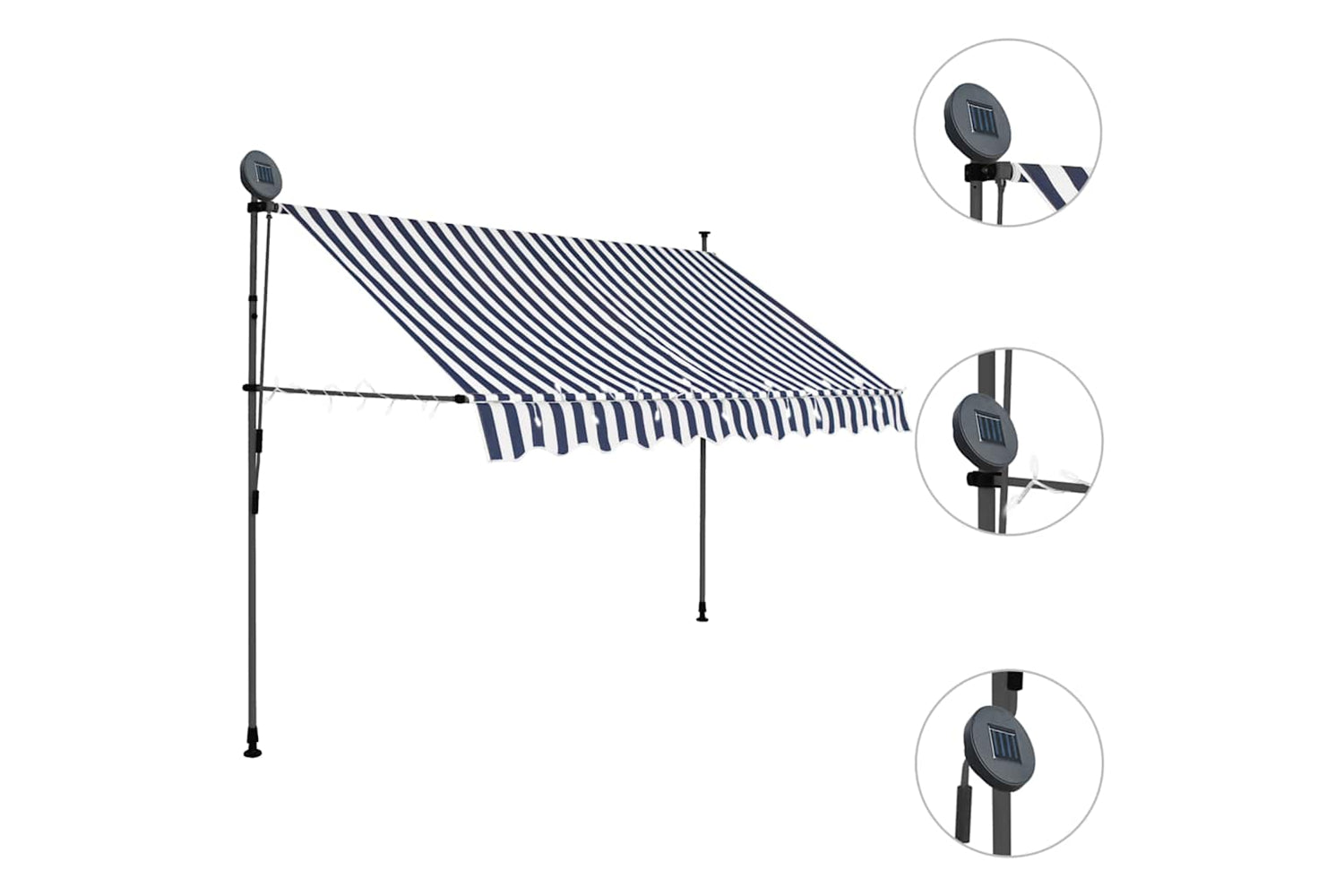 vidaXL 145845 Manual Retractable Awning With Led 300cm Blue And White-3