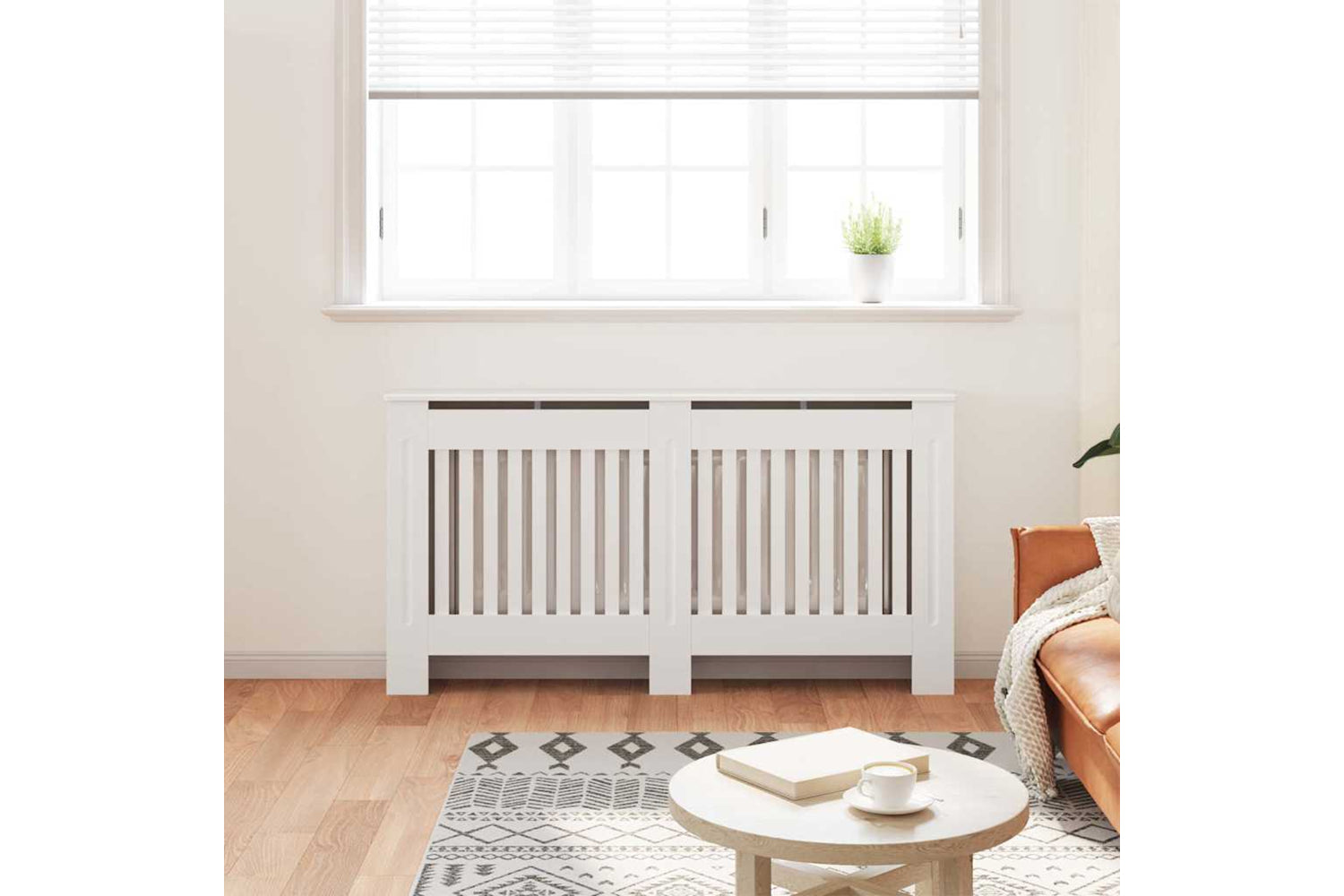 vidaXL White Mdf Radiator Cover Heating Cabinet 152cm-2