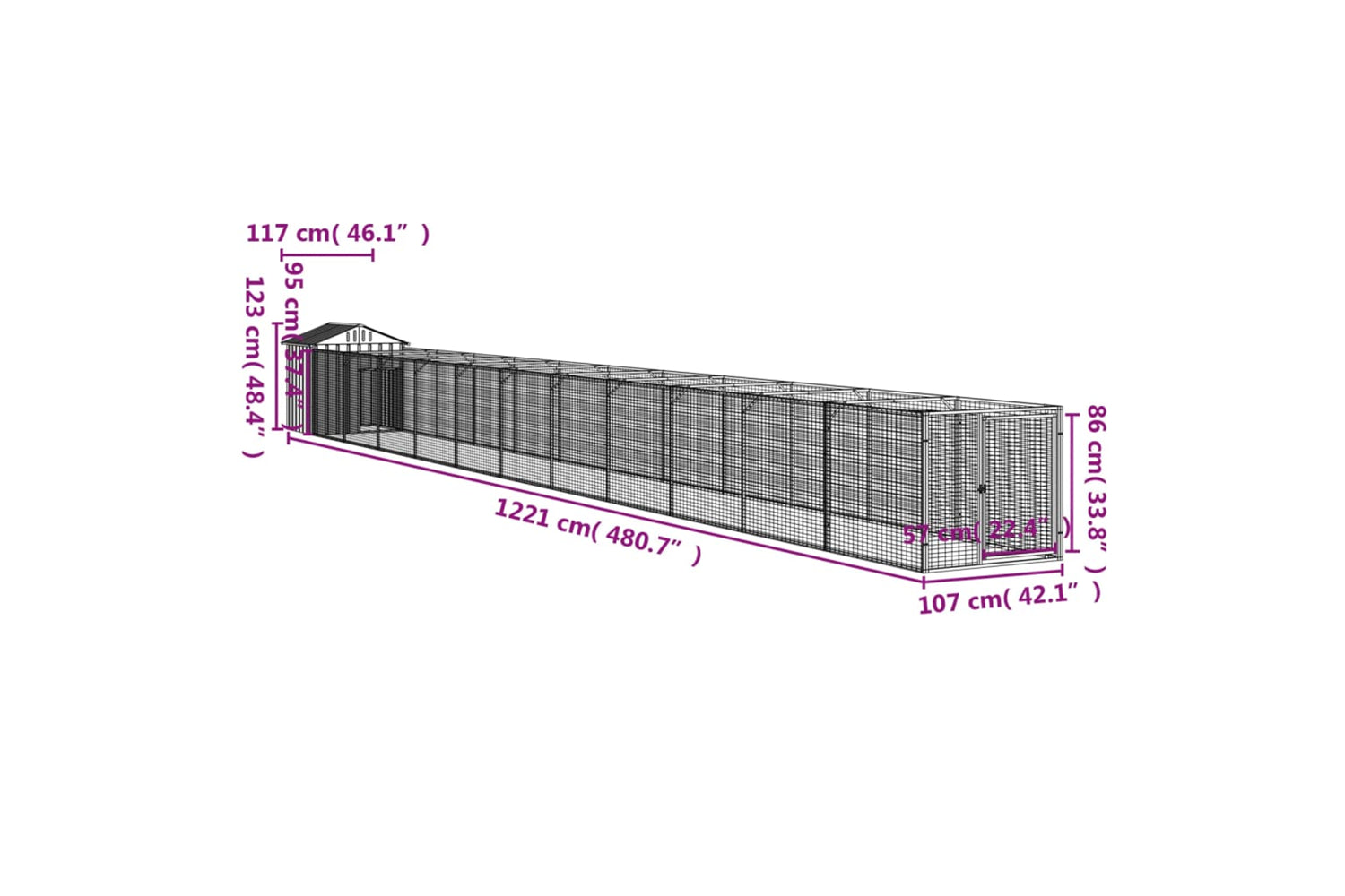 vidaXL 3189068 Dog House With Roof Light Grey 117x1221x123cm Galvanised Steel-8