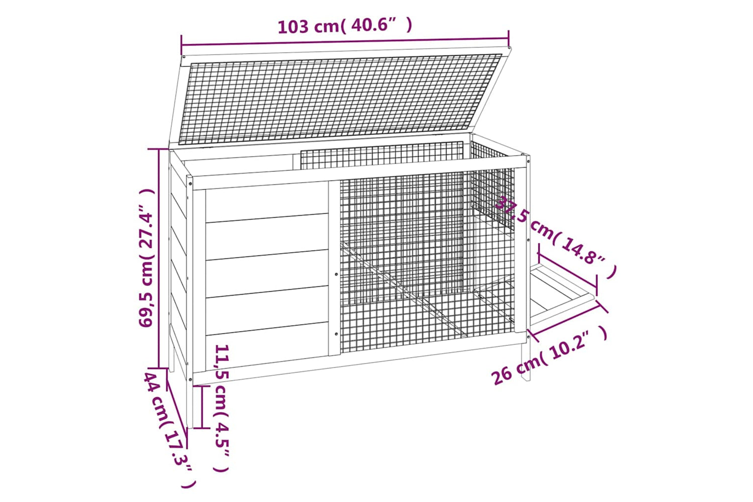 Vidaxl Rabbit Hutch Red 103x44x69.5 Cm Solid Wood Pine-5