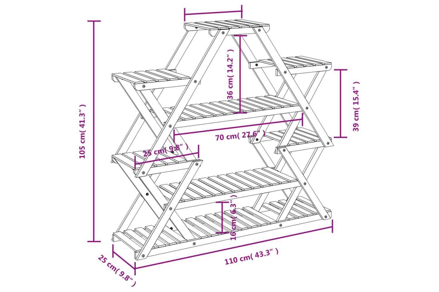 vidaXL 362877 Flower Stand 110x25x105cm Solid Wood Fir-7