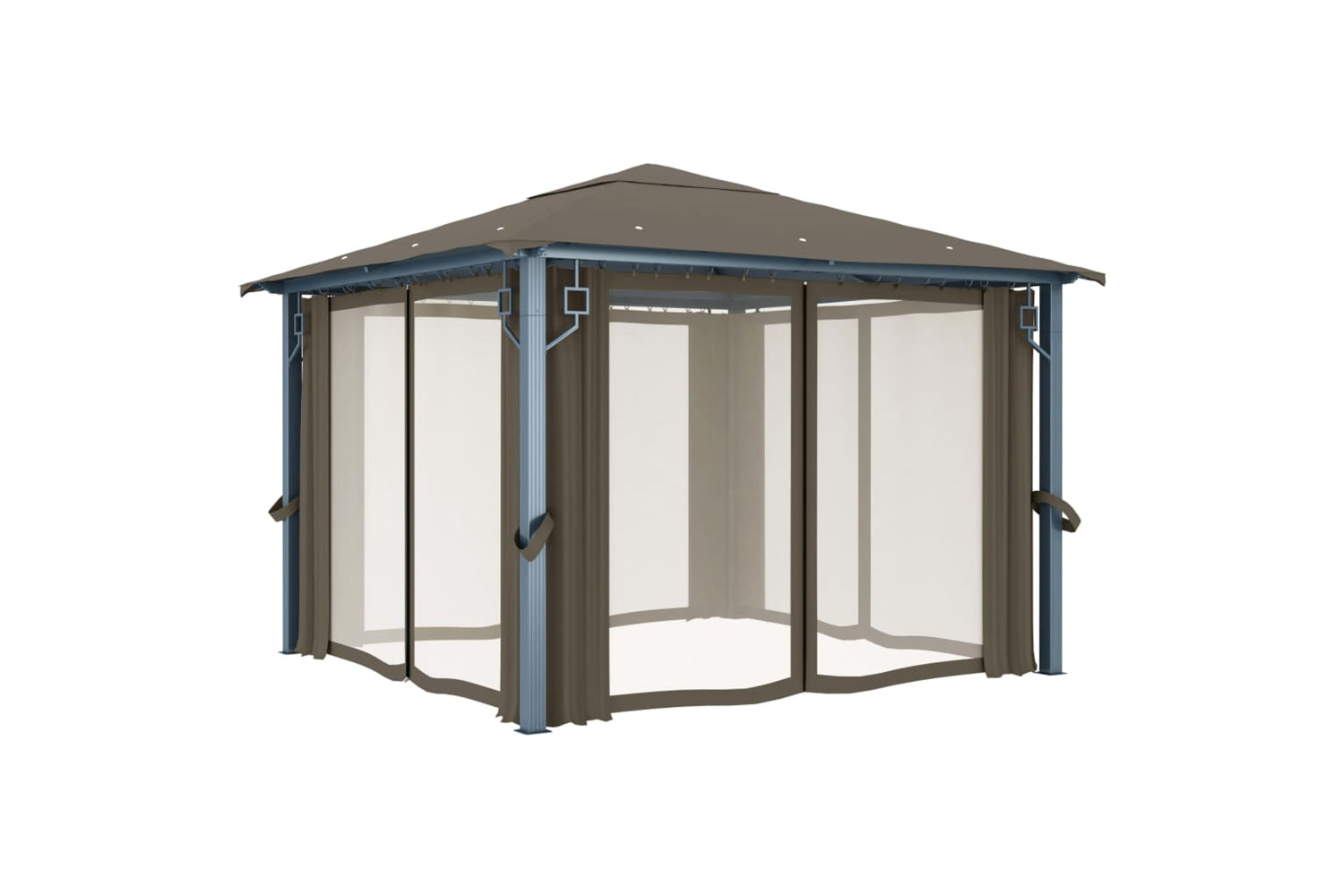 Vidaxl 3070334 Gazebo With Curtain&led String Lights 3x3 M Taupe Aluminium-4