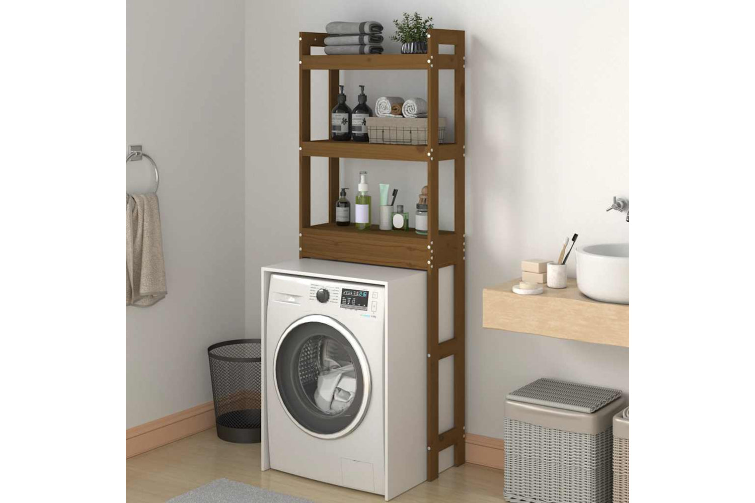 vidaXL 824661 Toilet Rack Honey Brown 63x26x171cm Solid Wood Pine-2