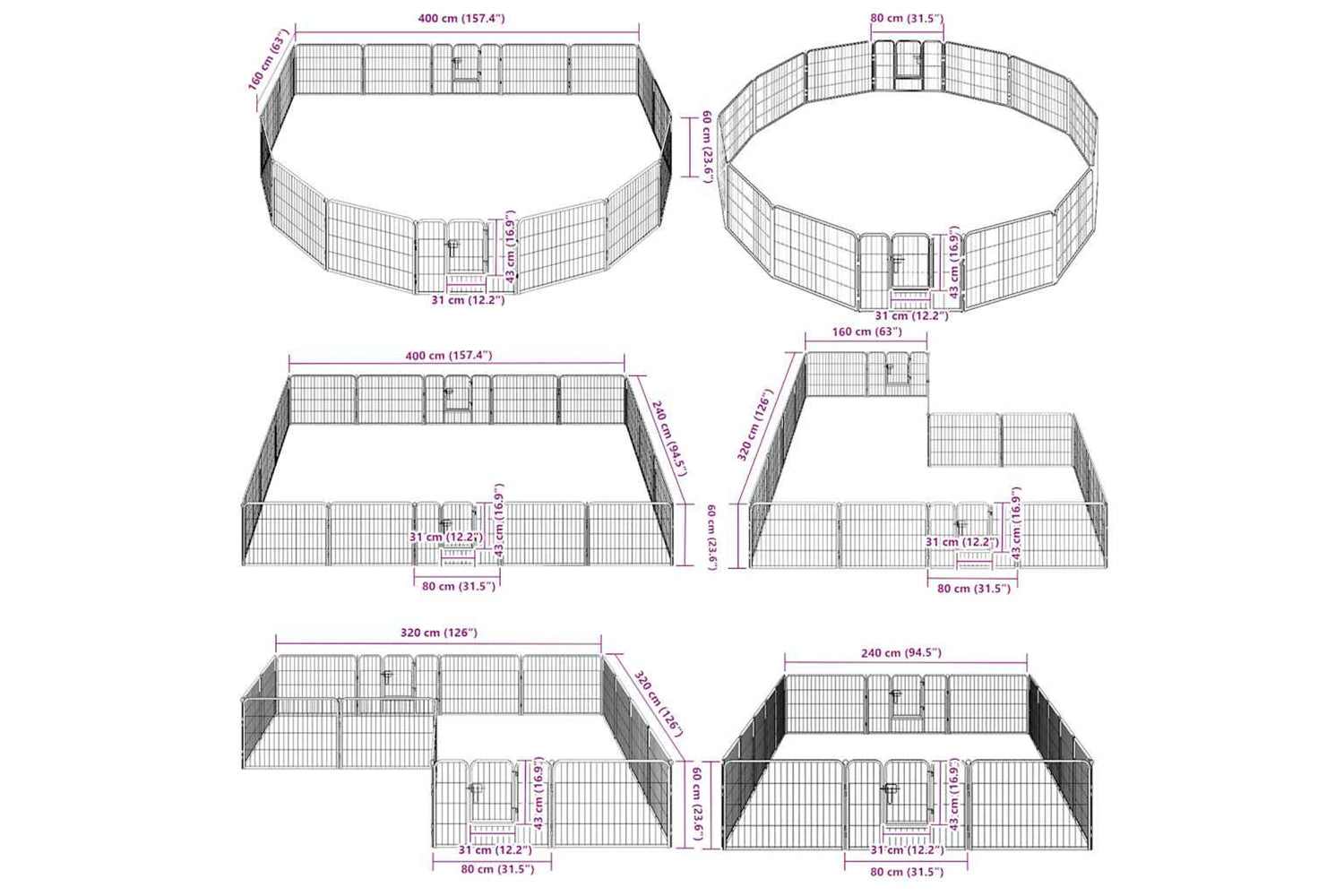 vidaXL 275492 Dog Playpen 16 Panels Steel 60x80cm Black-7
