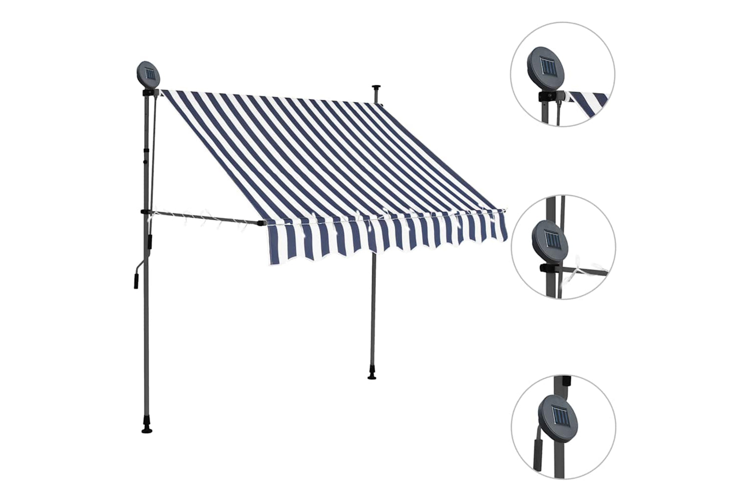 vidaXL 145843 Manual Retractable Awning With Led 200cm Blue And White-3
