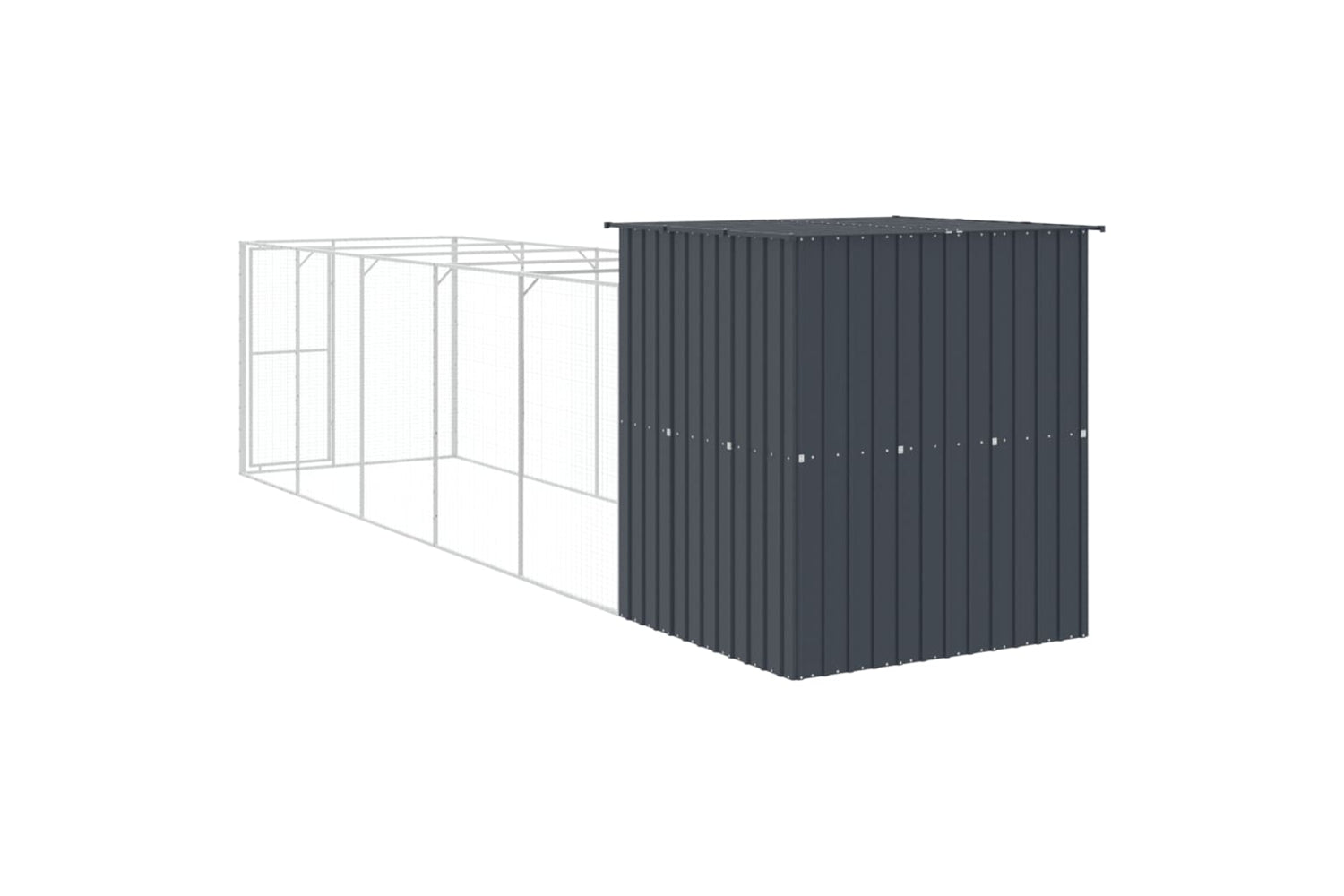 vidaXL 3189100 Dog House With Run Anthracite 165x659x181cm Galvanised Steel-4