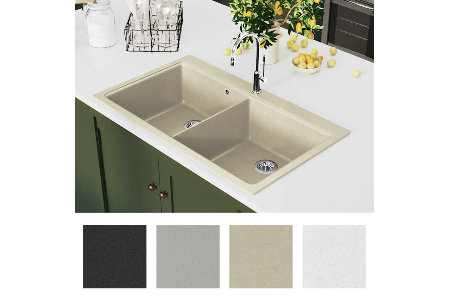 Vidaxl Granite Kitchen Sink Double Basins Beige-2