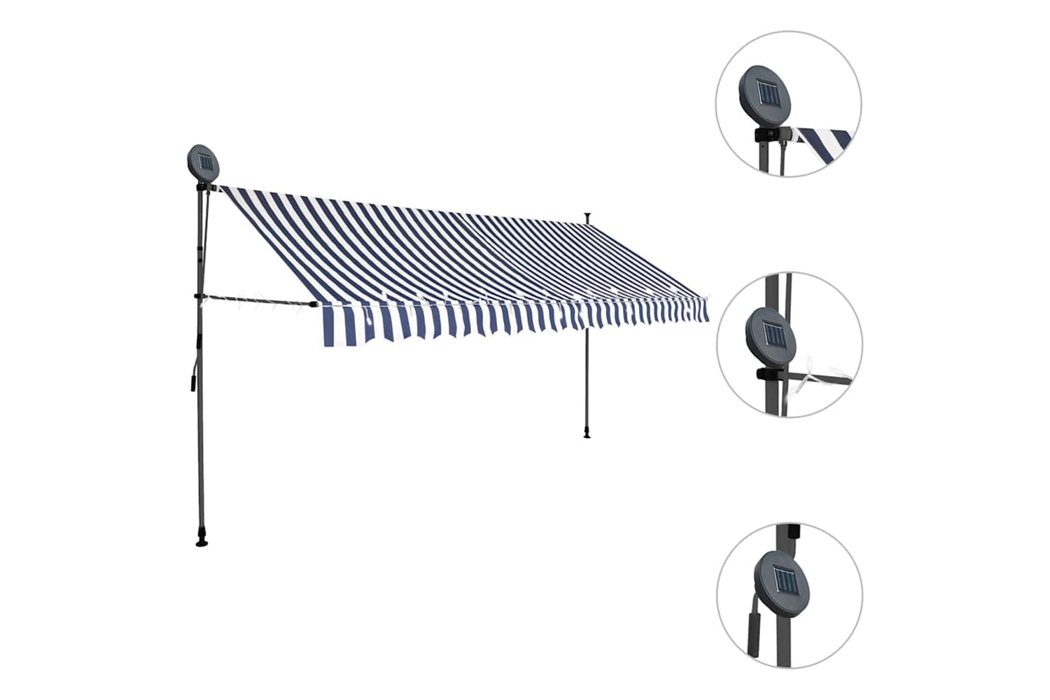 vidaXL 145847 Manual Retractable Awning With Led 400cm Blue And White-3