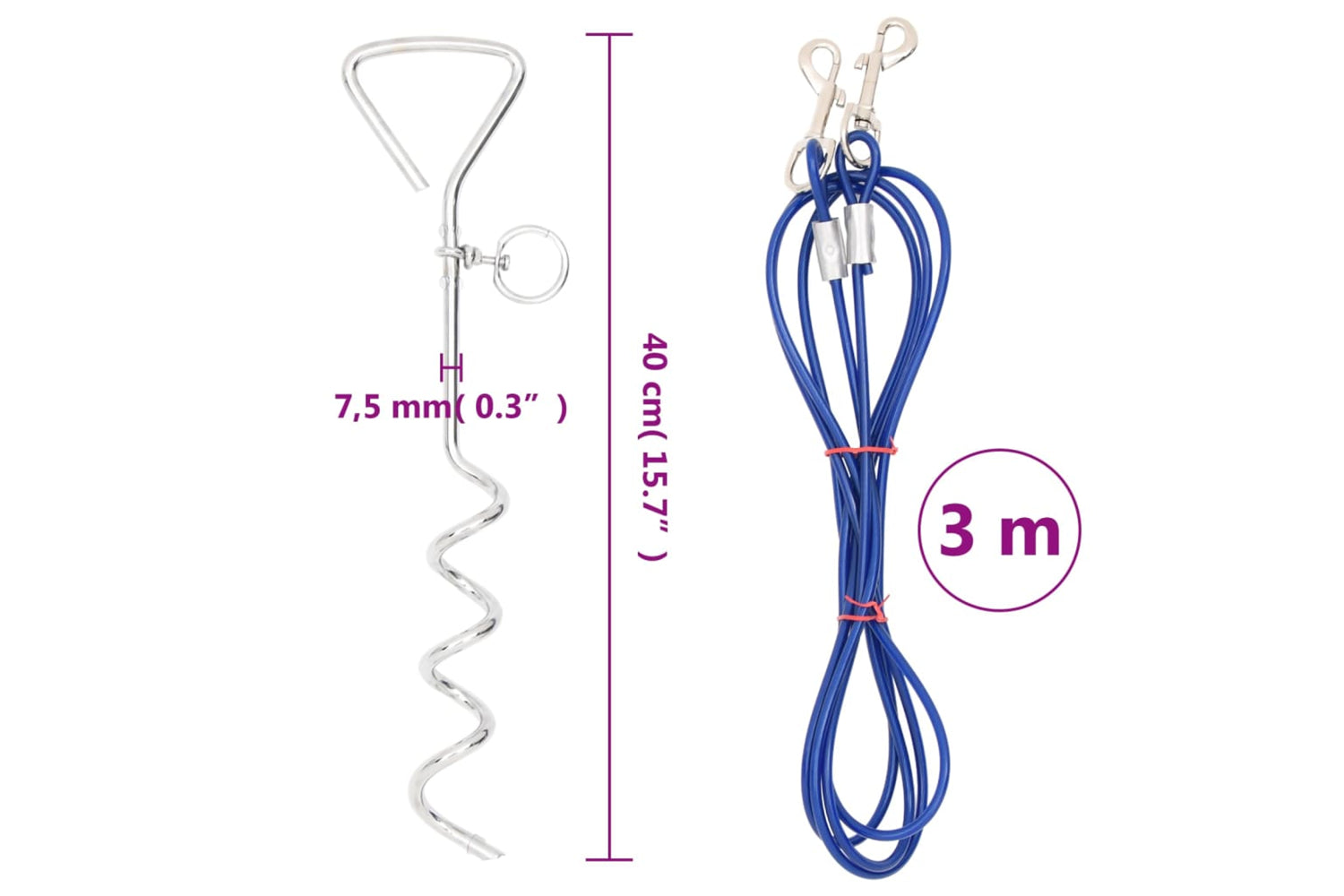 Vidaxl 4003379 Dog Tie Out Cable With Ground Stake 3 M-4