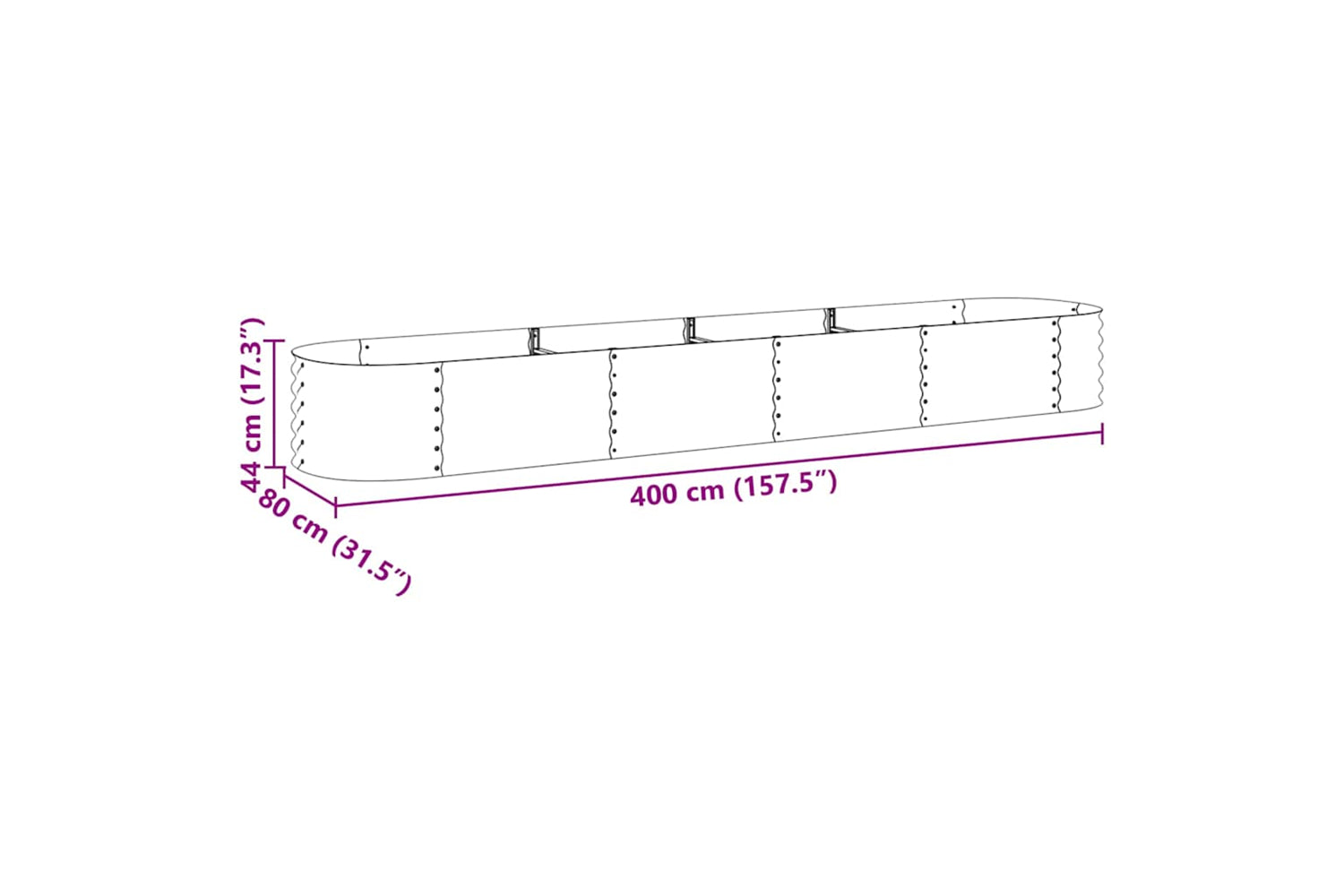 vidaXL 45516 Garden Raised Bed 400x80x44cm Galvanised Steel Silver-7