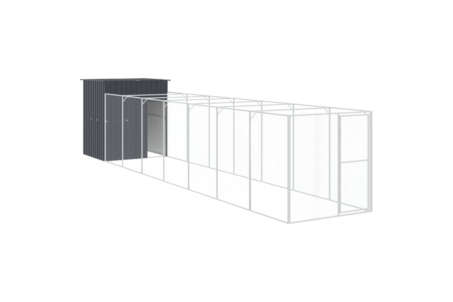 vidaXL 3189101 Dog House With Run Anthracite 165x863x181cm Galvanised Steel-4