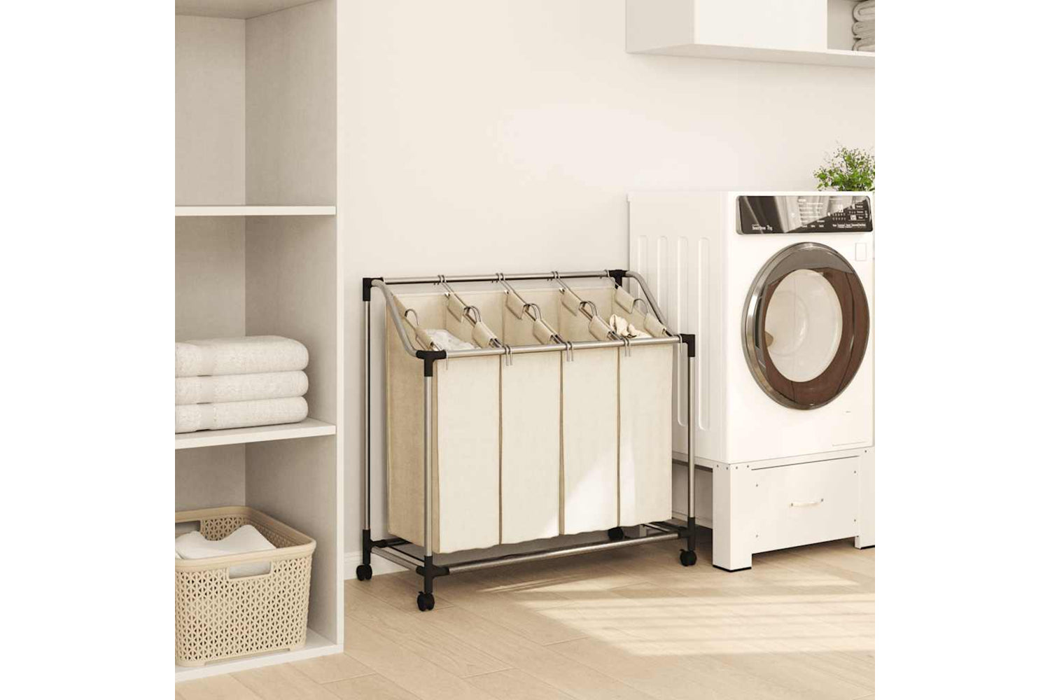 Vidaxl 282428 Laundry Sorter With 4 Bags Cream Steel-2