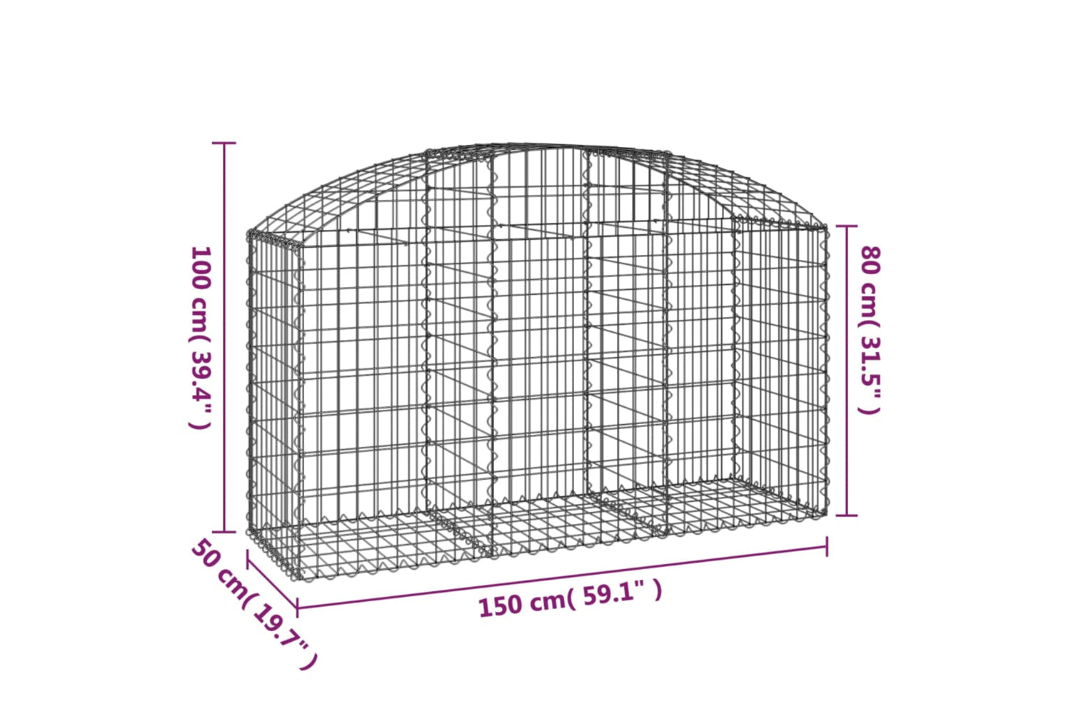 vidaXL 153454 Arched Gabion Basket 150x50x80/100cm Galvanised Iron-4