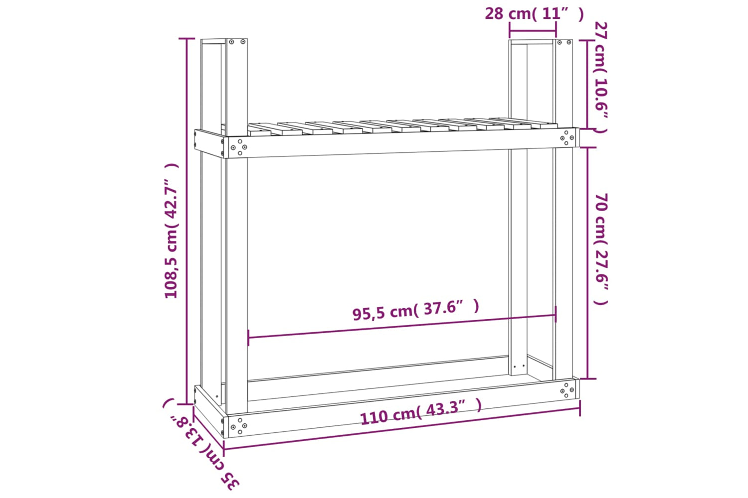 vidaXL 823859 Firewood Rack Grey 110x35x108.5cm Solid Wood Pine-7