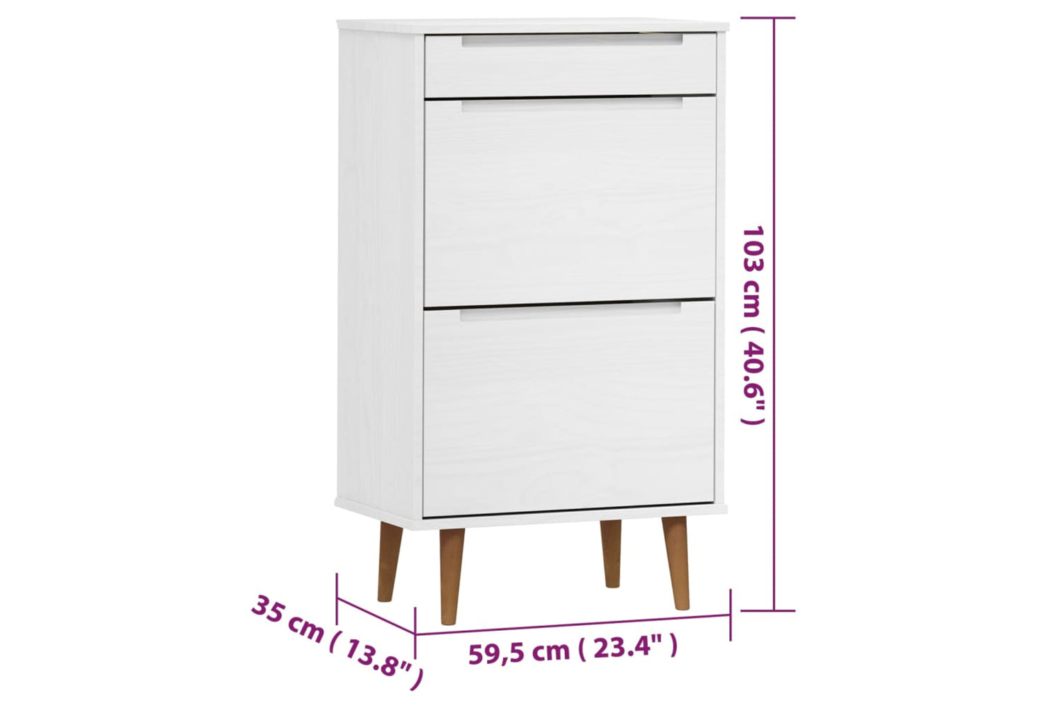 vidaXL 350526 Shoe Cabinet Molde White 59,5x35x103cm Solid Wood Pine-7