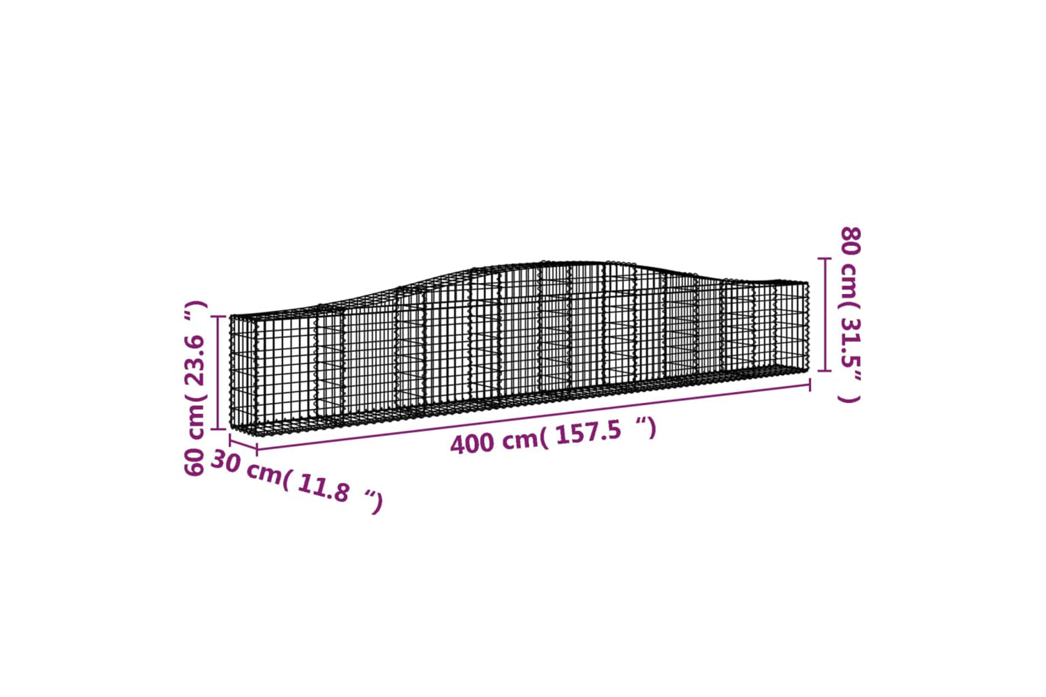 vidaXL 3145808 Arched Gabion Baskets 10 Pcs 400x30x60/80cm Galvanised Iron-5