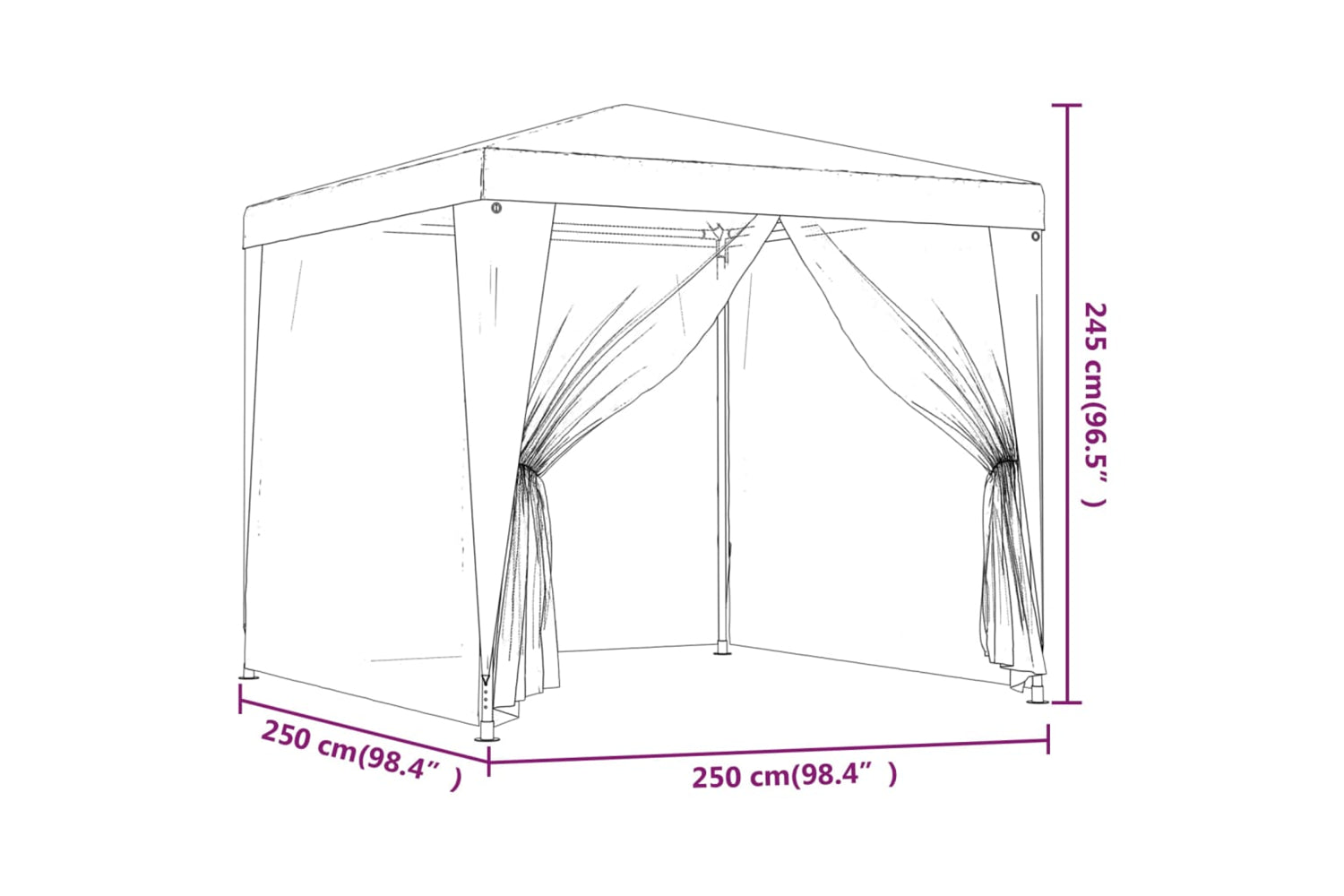 Vidaxl 48521 Party Tent With 4 Mesh Sidewalls 2.5x2.5 M White-6