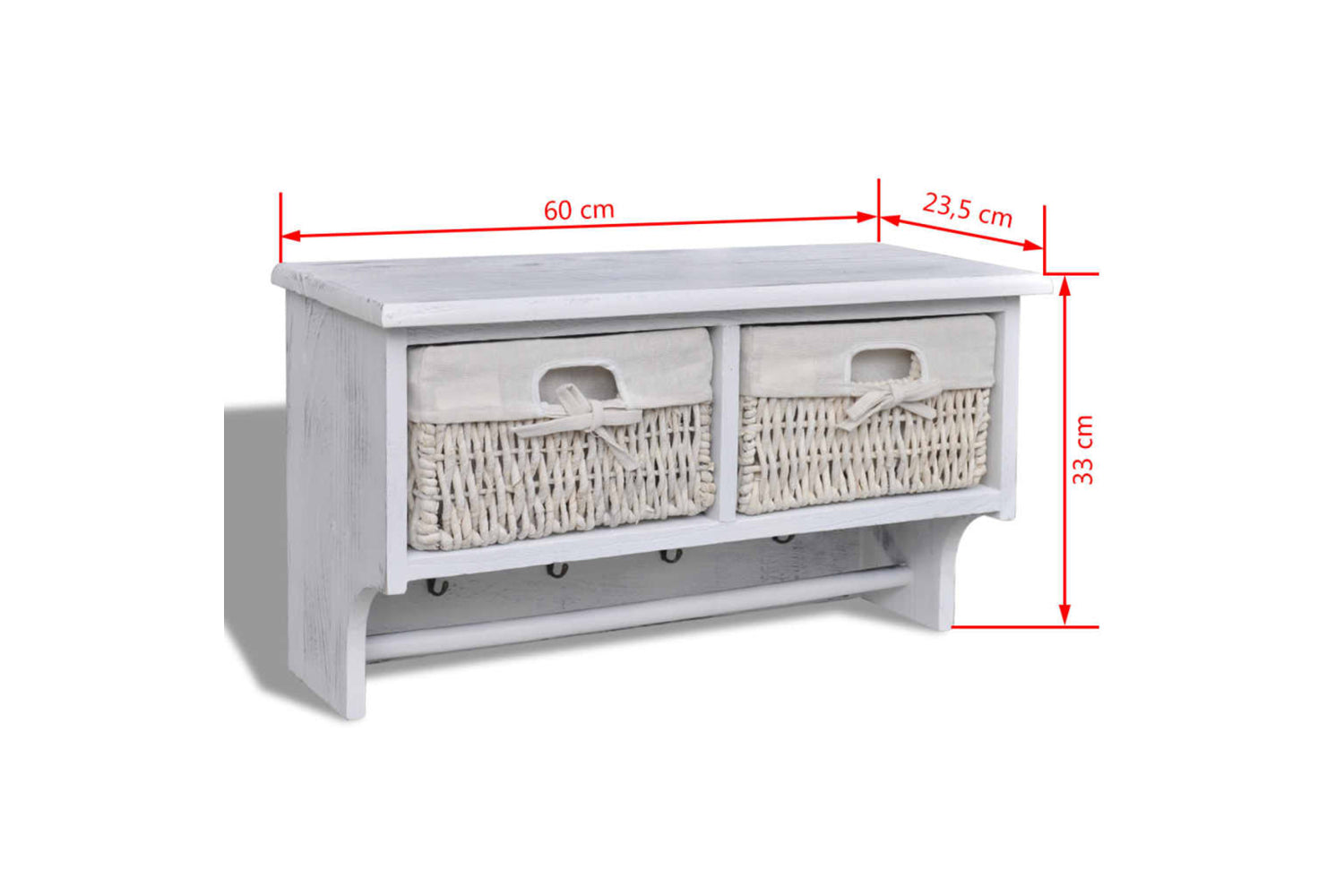 vidaXL 240792 Wall Shelf White 60x23.5x33cm Paulownia Wood-8