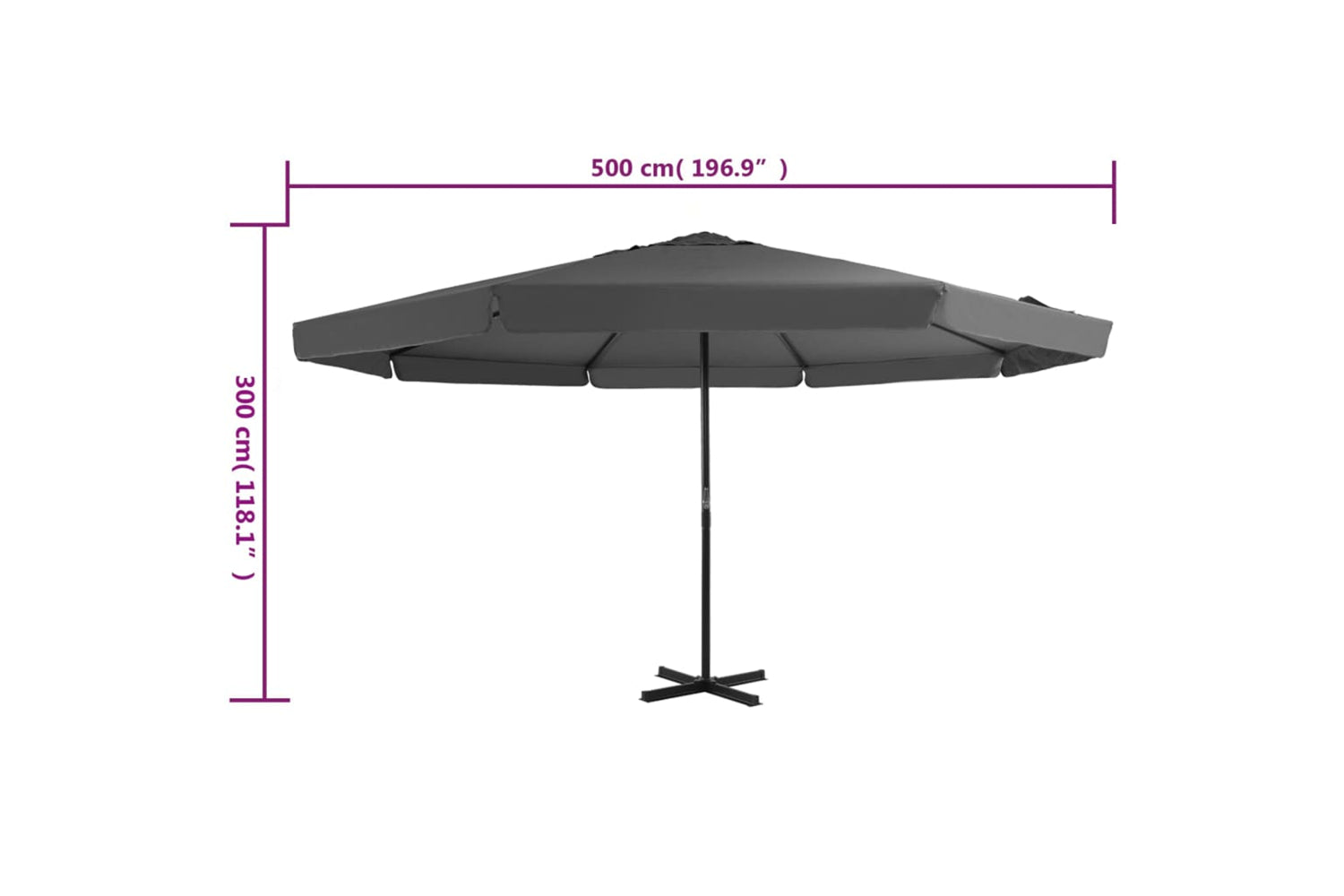 vidaXL 44474 Outdoor Parasol With Aluminium Pole 500cm Anthracite-7
