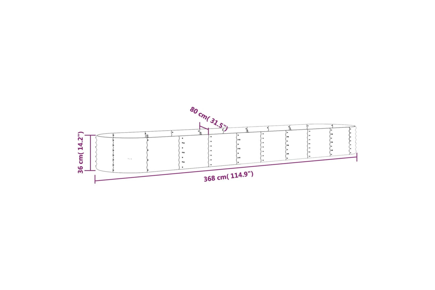 vidaXL 318932 Garden Raised Bed Powder-coated Steel 368x80x36cm Silver-5