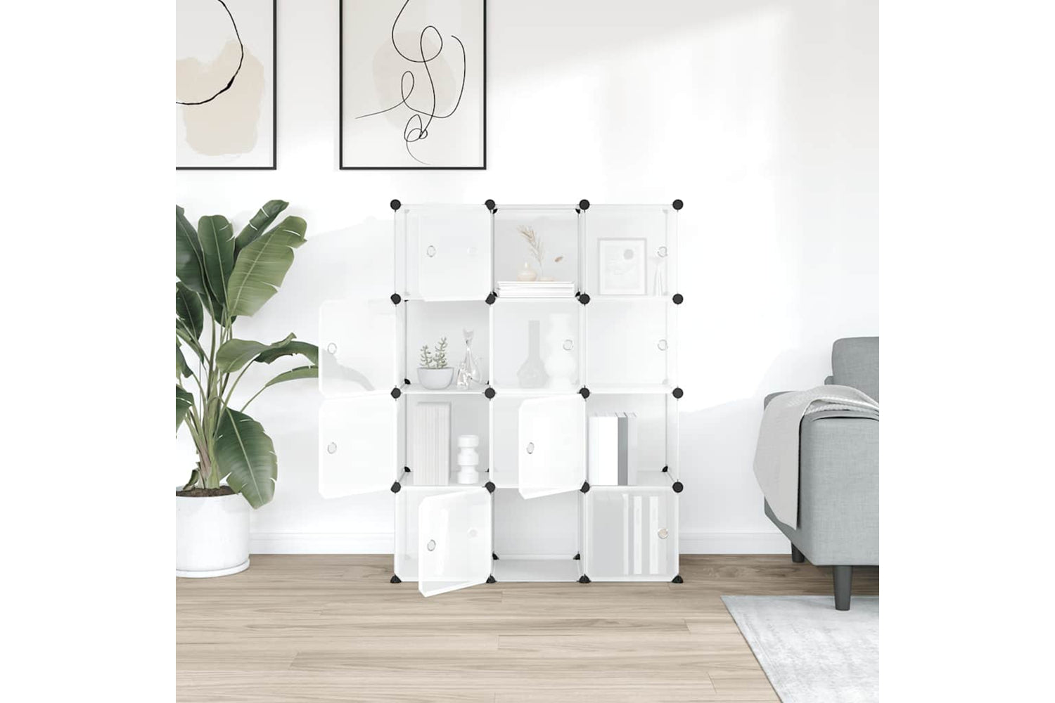 Vidaxl 340555 Storage Cube Organiser With 12 Cubes And Doors Transparent Pp-2