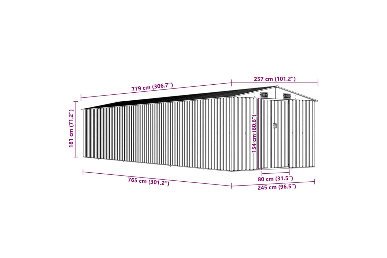 vidaXL 47033 Garden Shed Grey 257x779x181cm Galvanised Steel-9