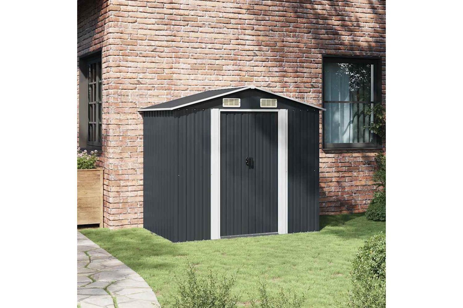 vidaXL 47028 Garden Storage Shed Anthracite Steel 204x132x186cm-3
