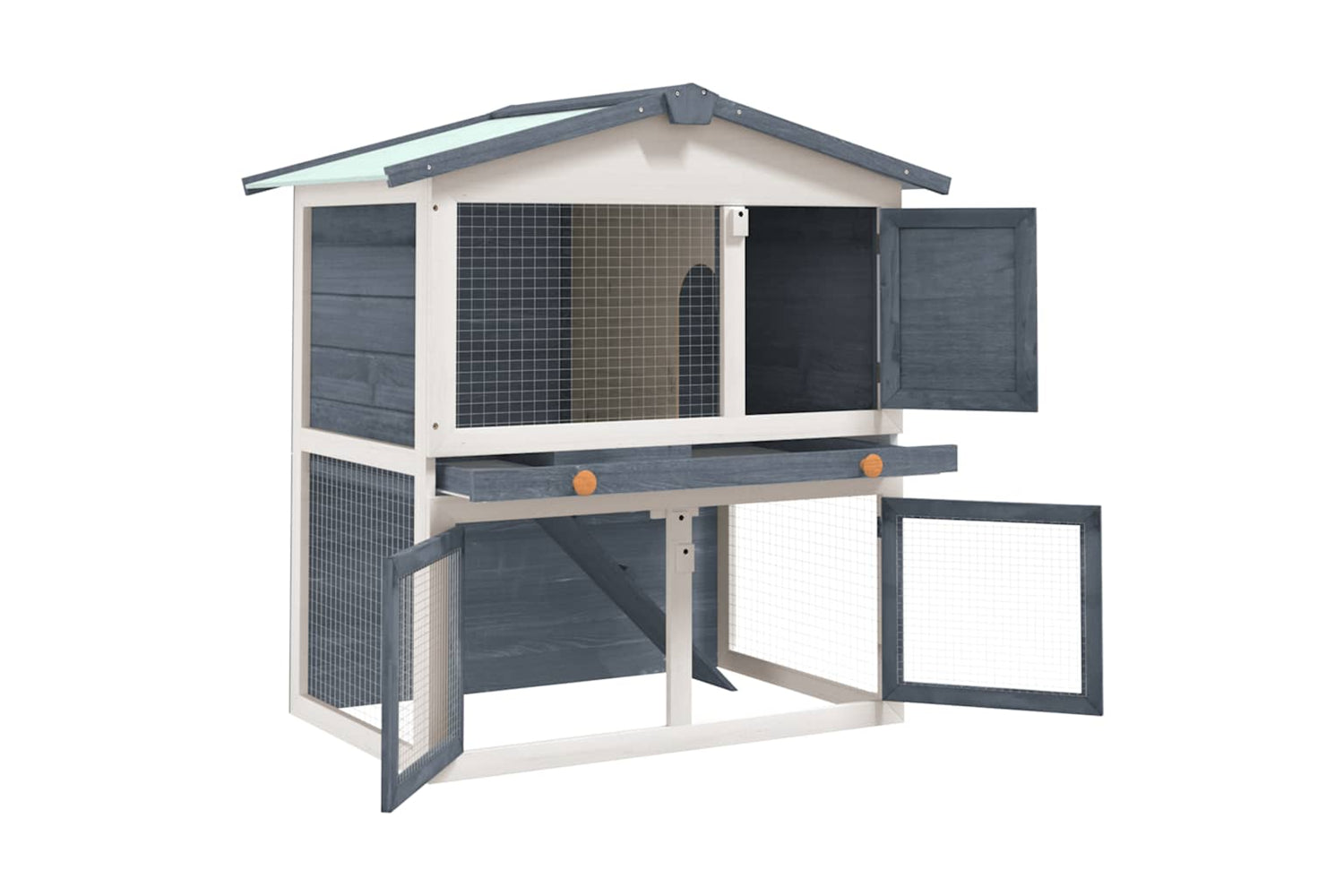 vidaXL 170837 Outdoor Rabbit Hutch 3 Doors Grey Wood-3