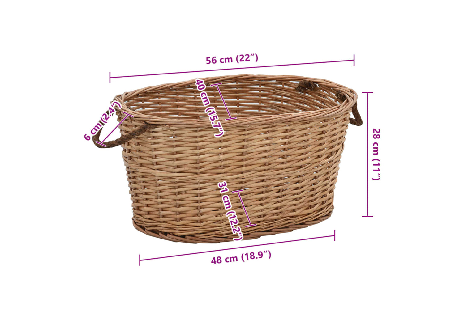 vidaXL Firewood Basket With Carrying Handles 58x42x29cm Natural Willow-8