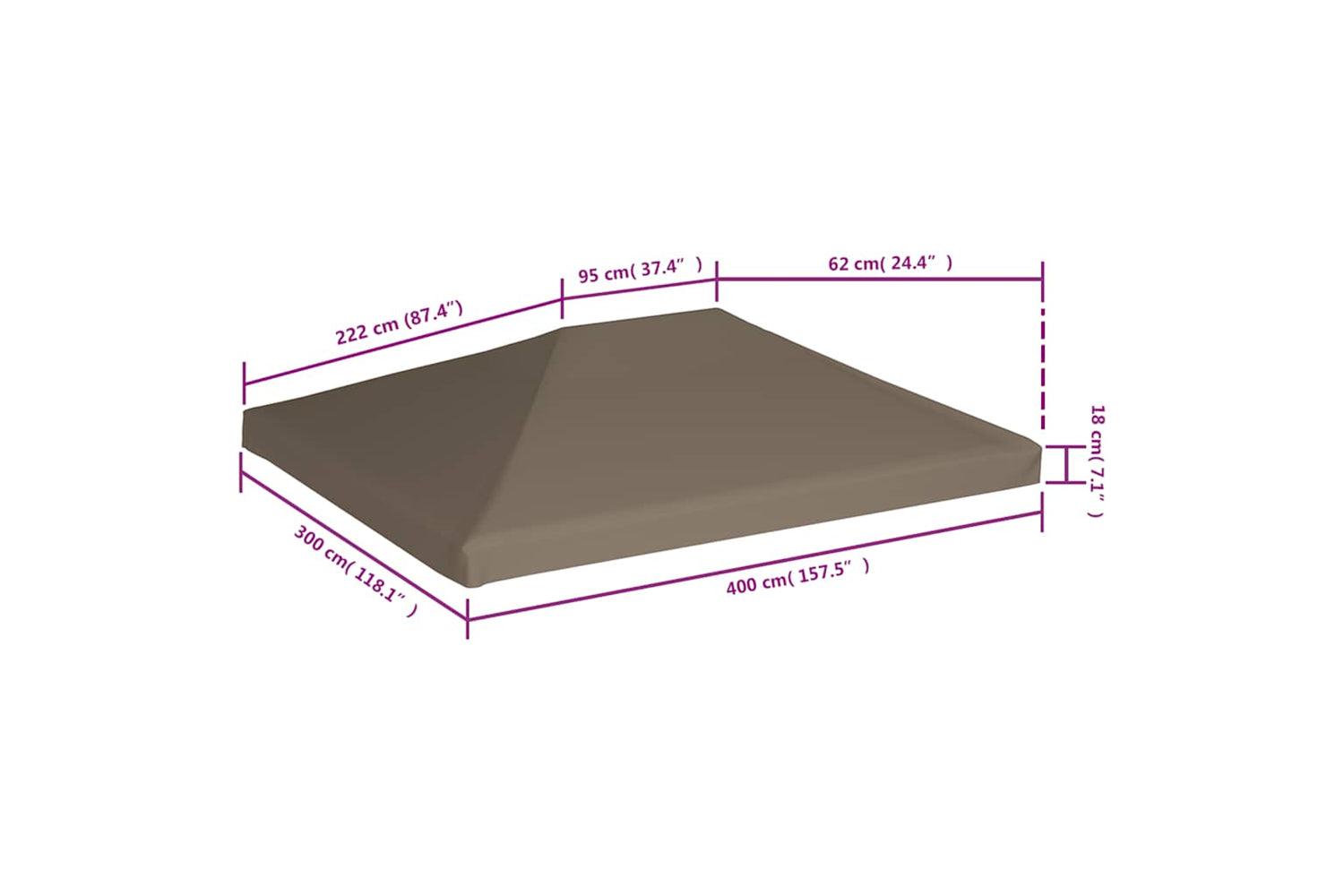 Vidaxl Gazebo Top Cover 310 G/m2 3x4 M Taupe-6