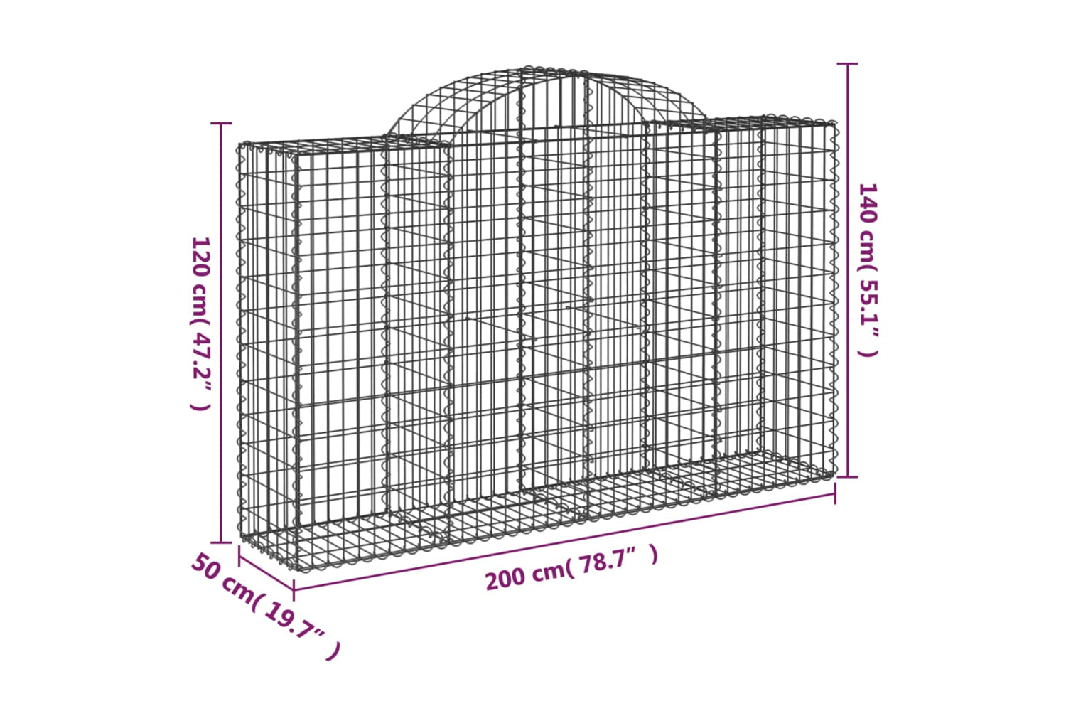 vidaXL 3146351 Arched Gabion Baskets 12 Pcs 200x50x120/140cm Galvanised Iron-5