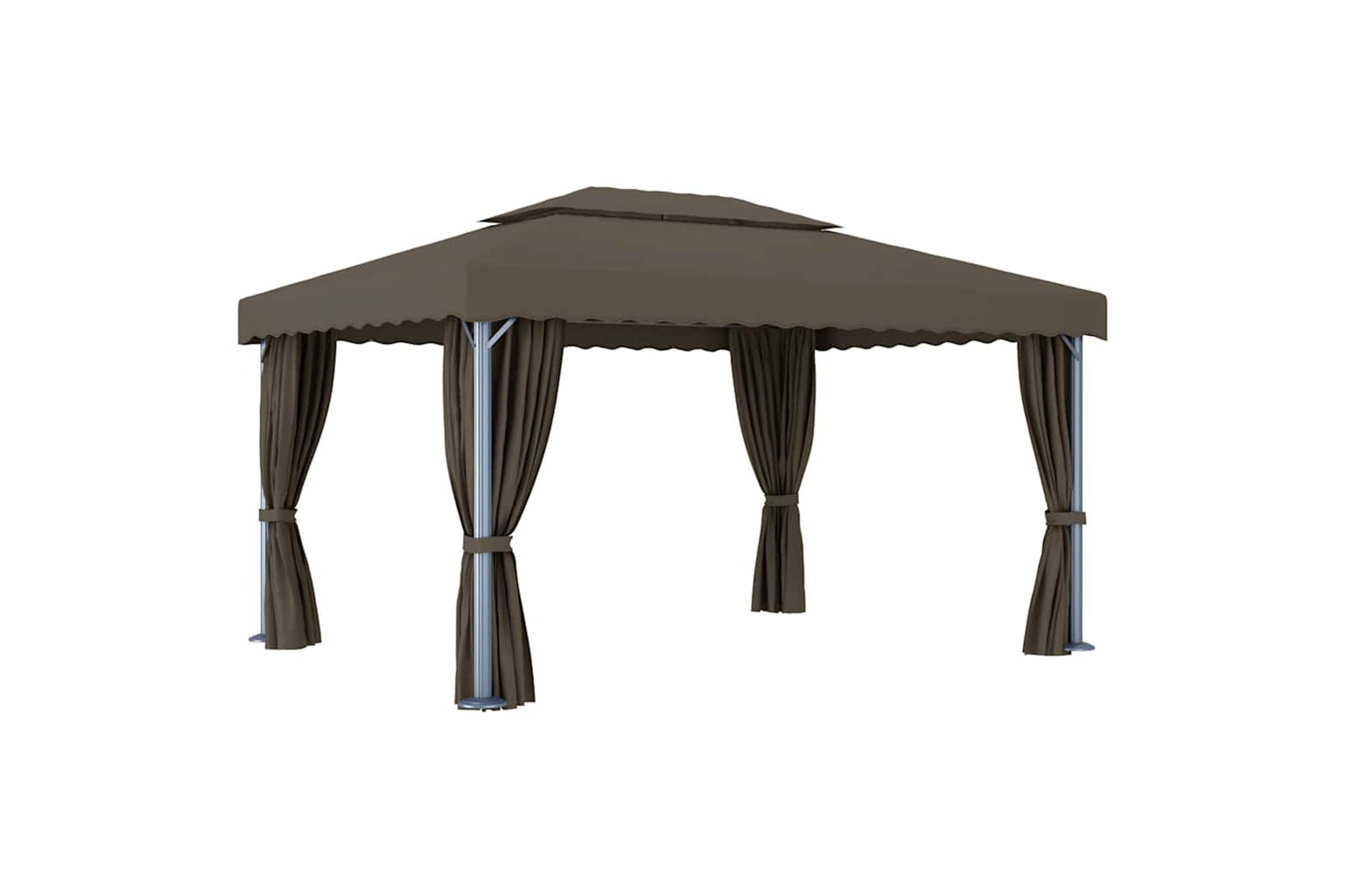 Vidaxl Gazebo With Curtain&led String Lights 4x3 M Taupe-6