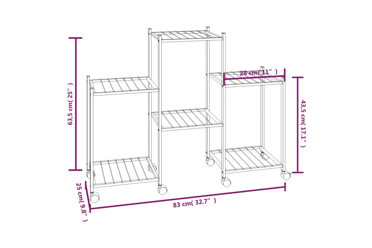 vidaXL 343126 Flower Stand With Wheels 83x25x63.5cm Black Iron-5