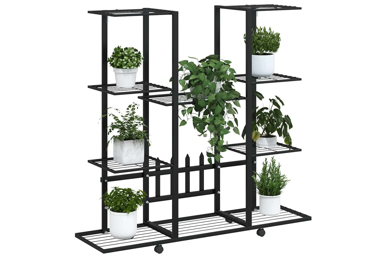 vidaXL 343121 Flower Stand With Wheels 94.5x24.5x91.5cm Black Iron-3