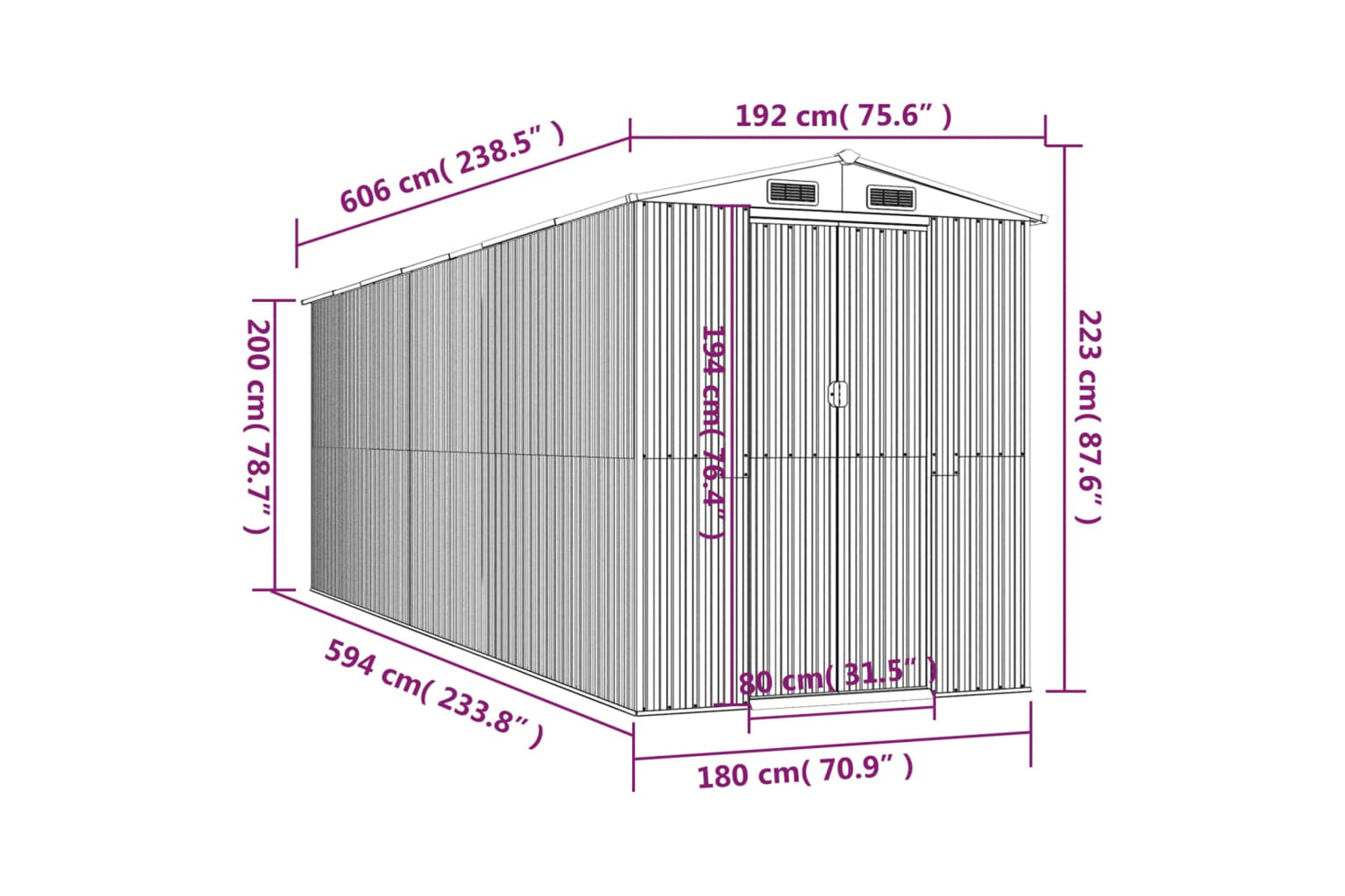 vidaXL 3147465 Garden Shed Dark Brown 192x606x223cm Galvanised Steel-7
