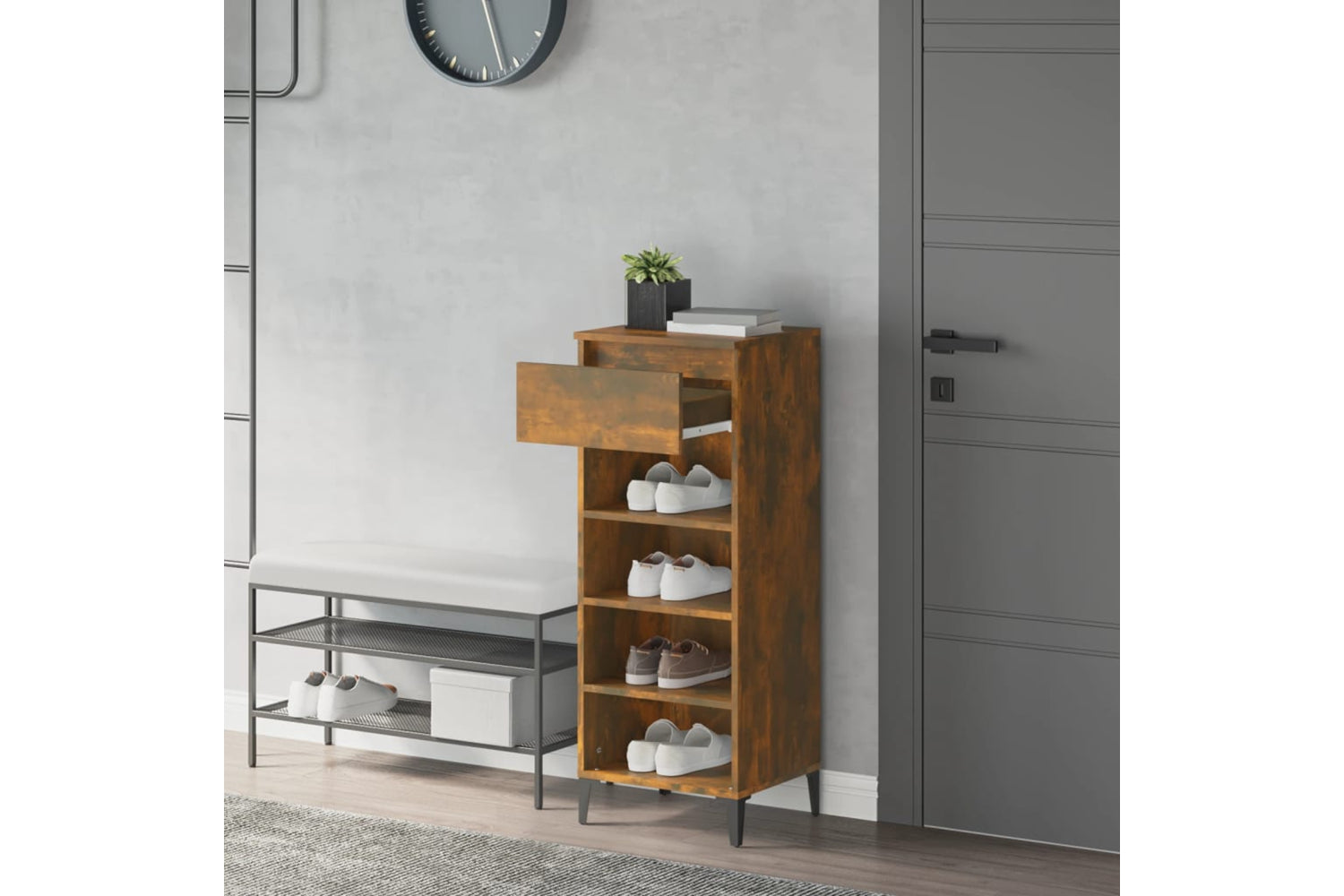 vidaXL 819785 Shoe Rack Smoked Oak 40x36x105cm Engineered Wood-2