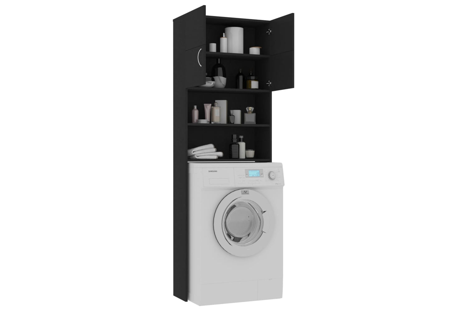 vidaXL 800028 Washing Machine Cabinet Black 64x25.5x190cm Engineered Wood-3