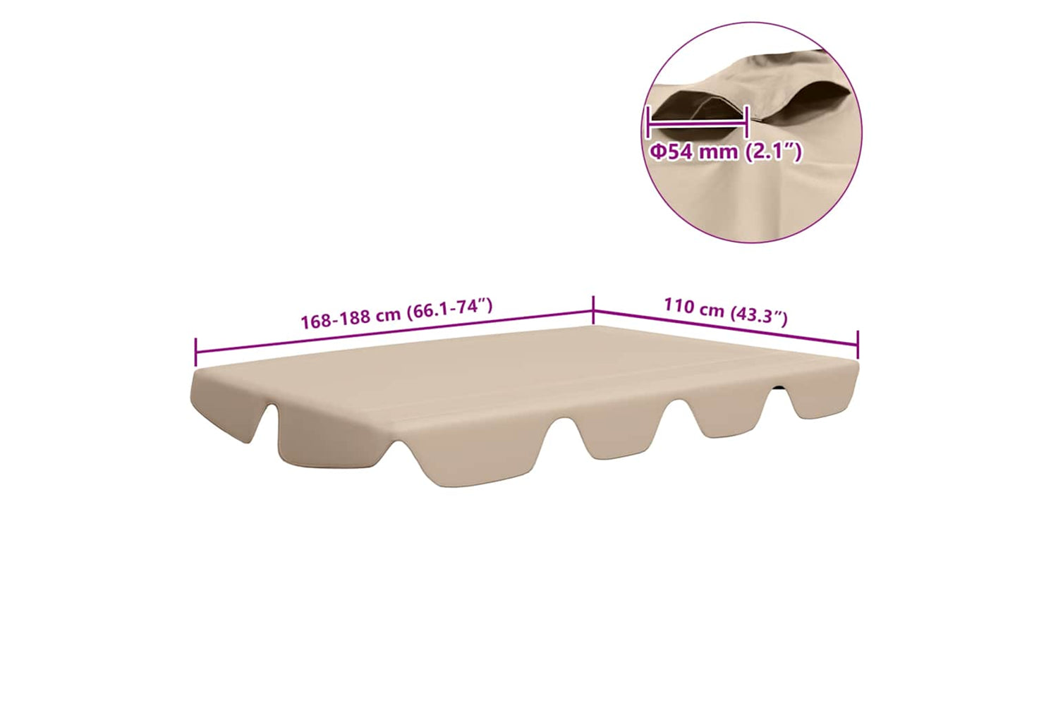 Vidaxl Replacement Canopy For Garden Swing Beige 188/168x145/110 Cm-5