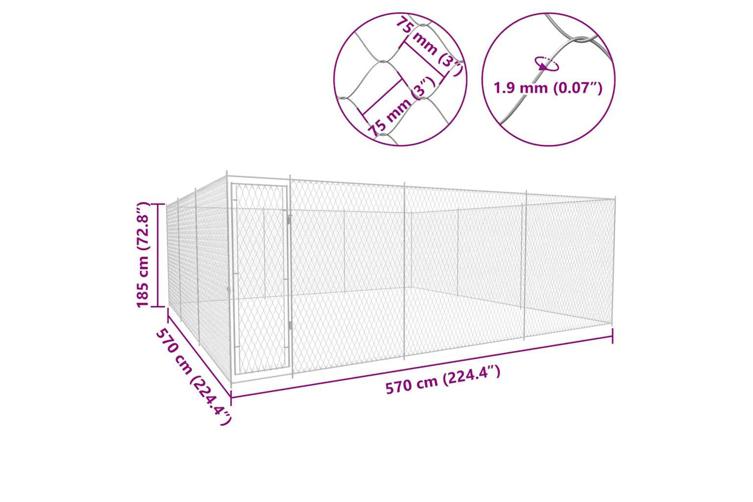 Vidaxl Outdoor Dog Kennel Galvanised Steel 570x570x185 Cm-5